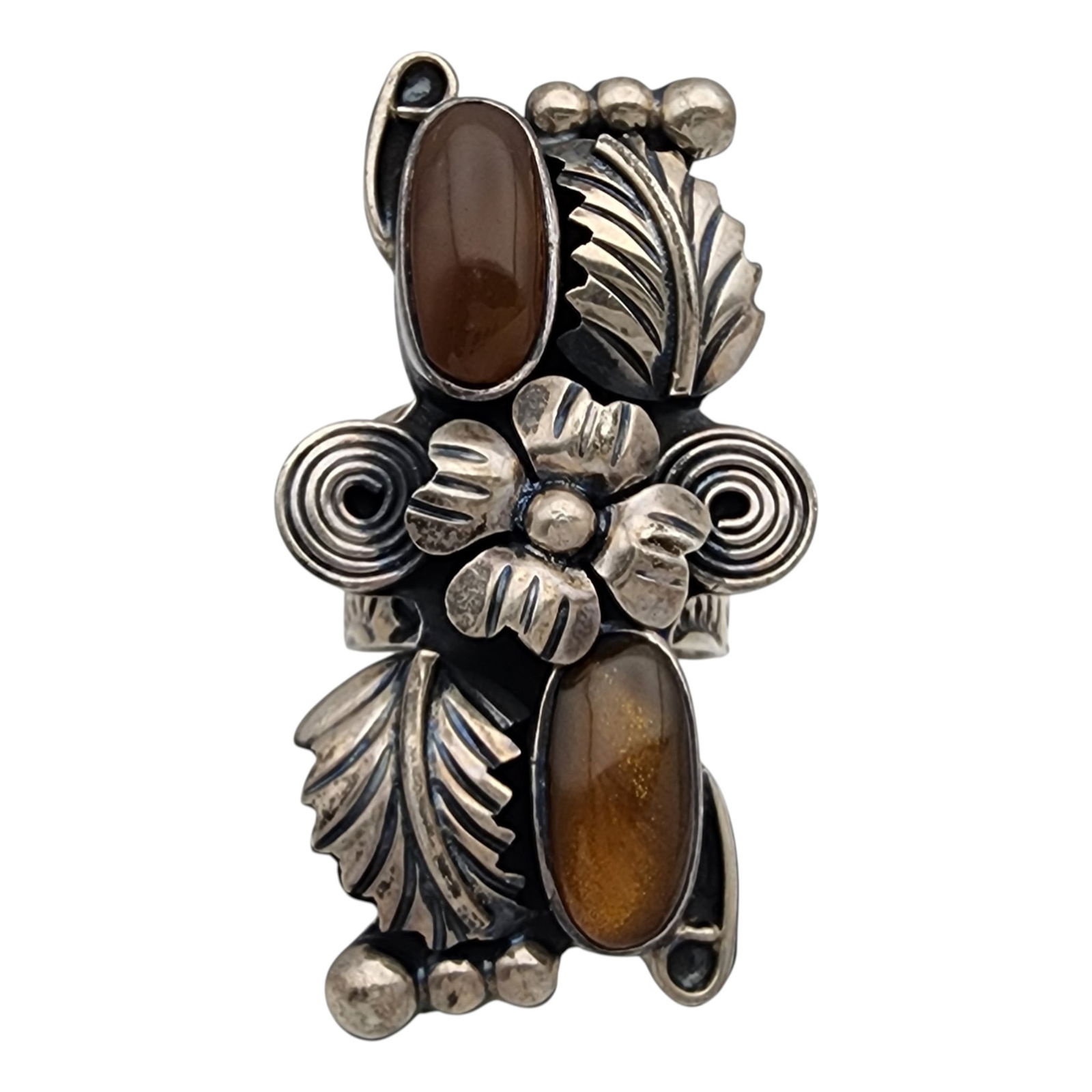 Esperanza Mexico Sterling Tiger Eye Stamped Adjustable Ring: Esperanza Mexico Sterling Tiger Eye Stamped Adjustable Ring 15.8g