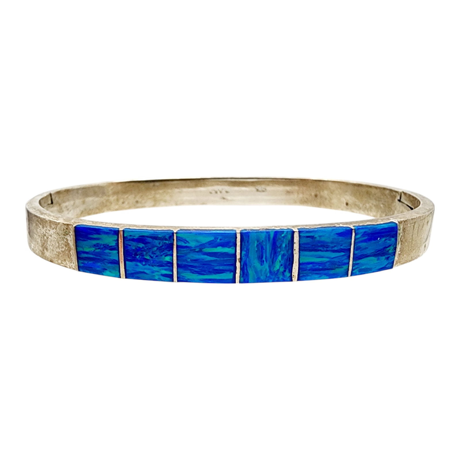 Mexico Sterling Opal Inlay Bangle Bracelet: Mexico Sterling Opal Inlay Bangle Bracelet 23.3g