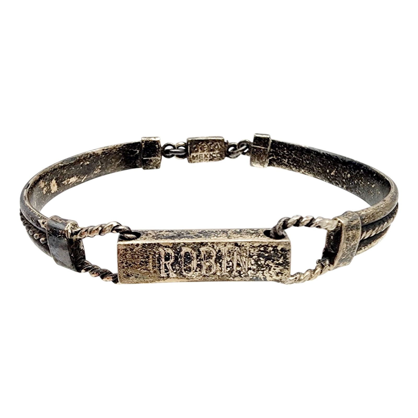 Signed Mexico Sterling Silver Bracelet: Signed Mexico Sterling Silver Bracelet 22.4g, inscribed with 'Robin'