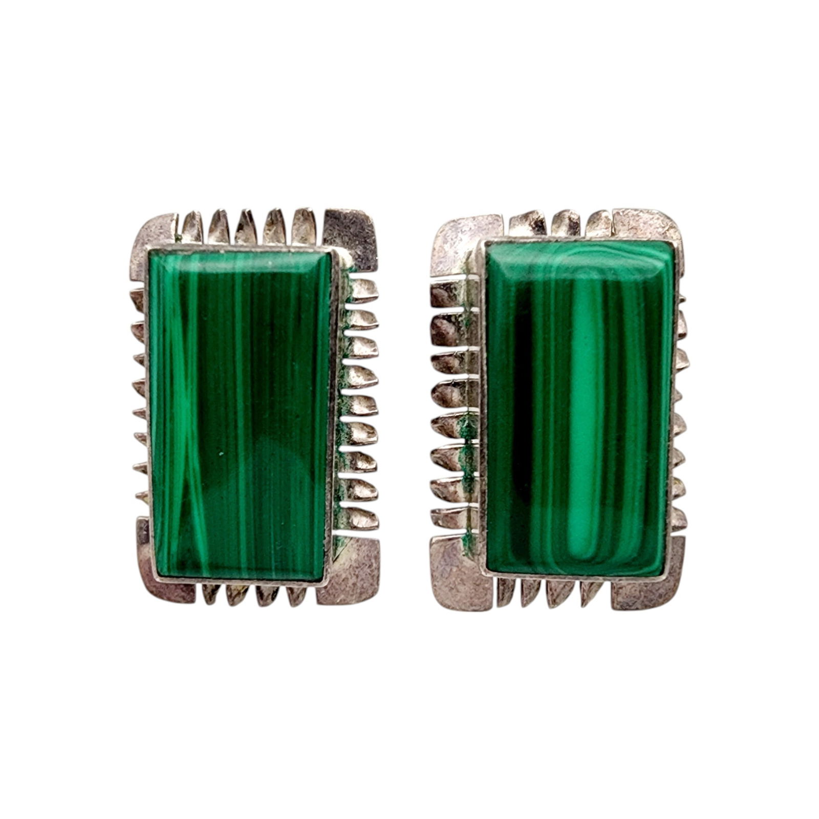 Signed Taxco Sterling Malachite Earrings (1 of 5)
