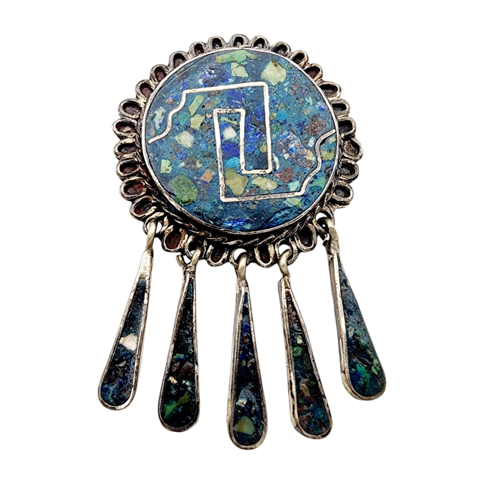 Signed Mexico Eagle 3 Sterling Chimalli Dangle Brooch: Signed Mexico Eagle 3 Sterling Chimalli Dangle Brooch 8.7g