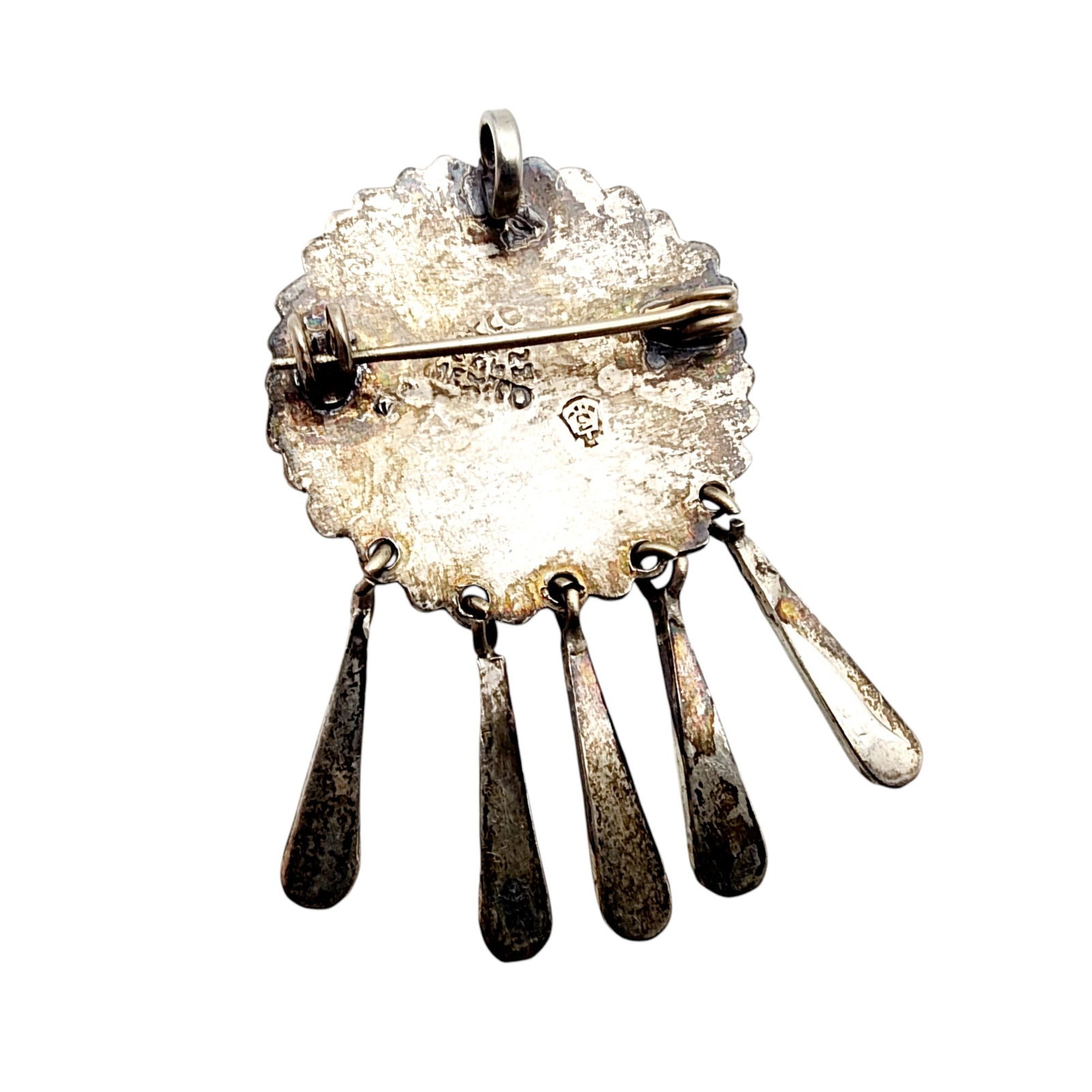 Signed Mexico Eagle 3 Sterling Chimalli Dangle Brooch - 2