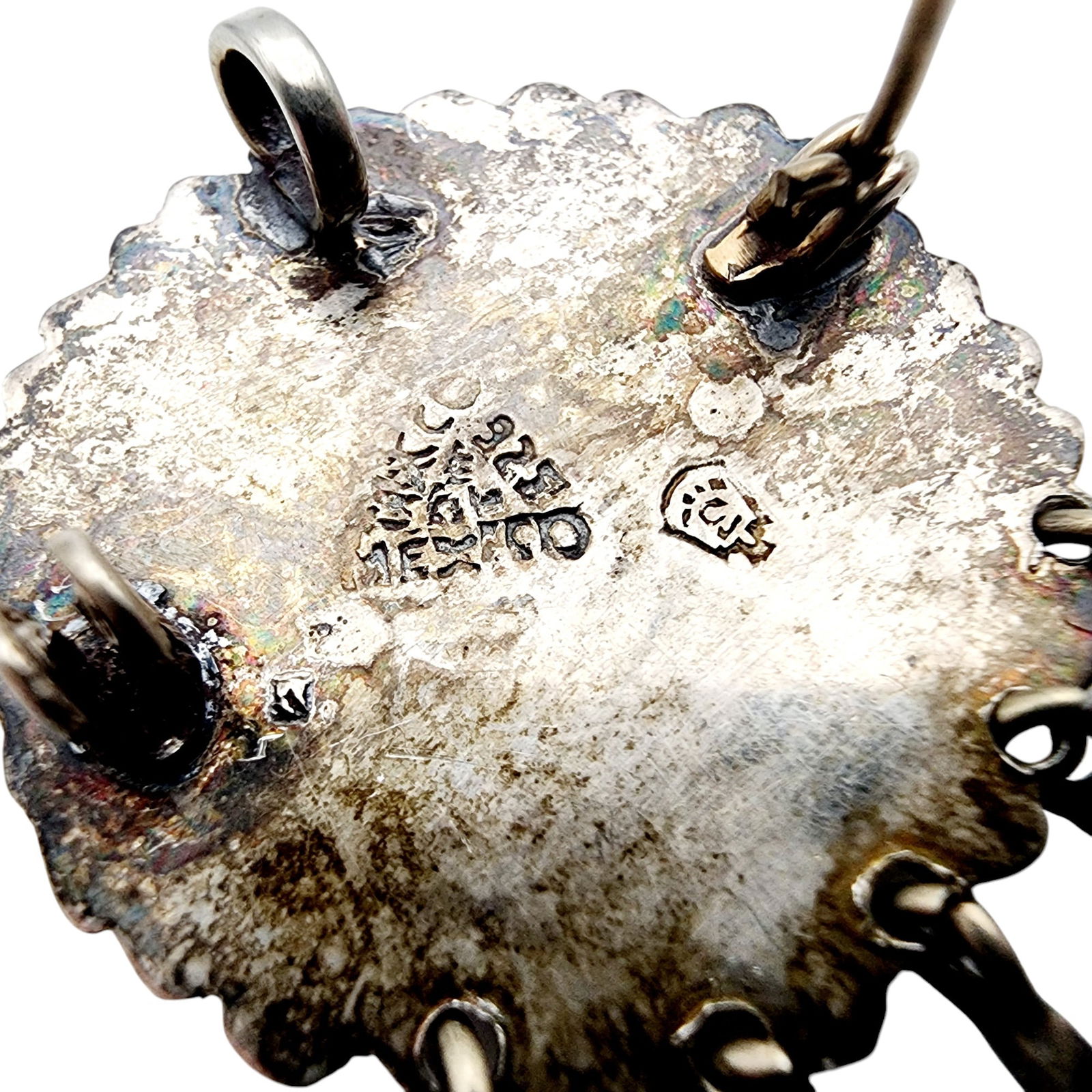 Signed Mexico Eagle 3 Sterling Chimalli Dangle Brooch - 3