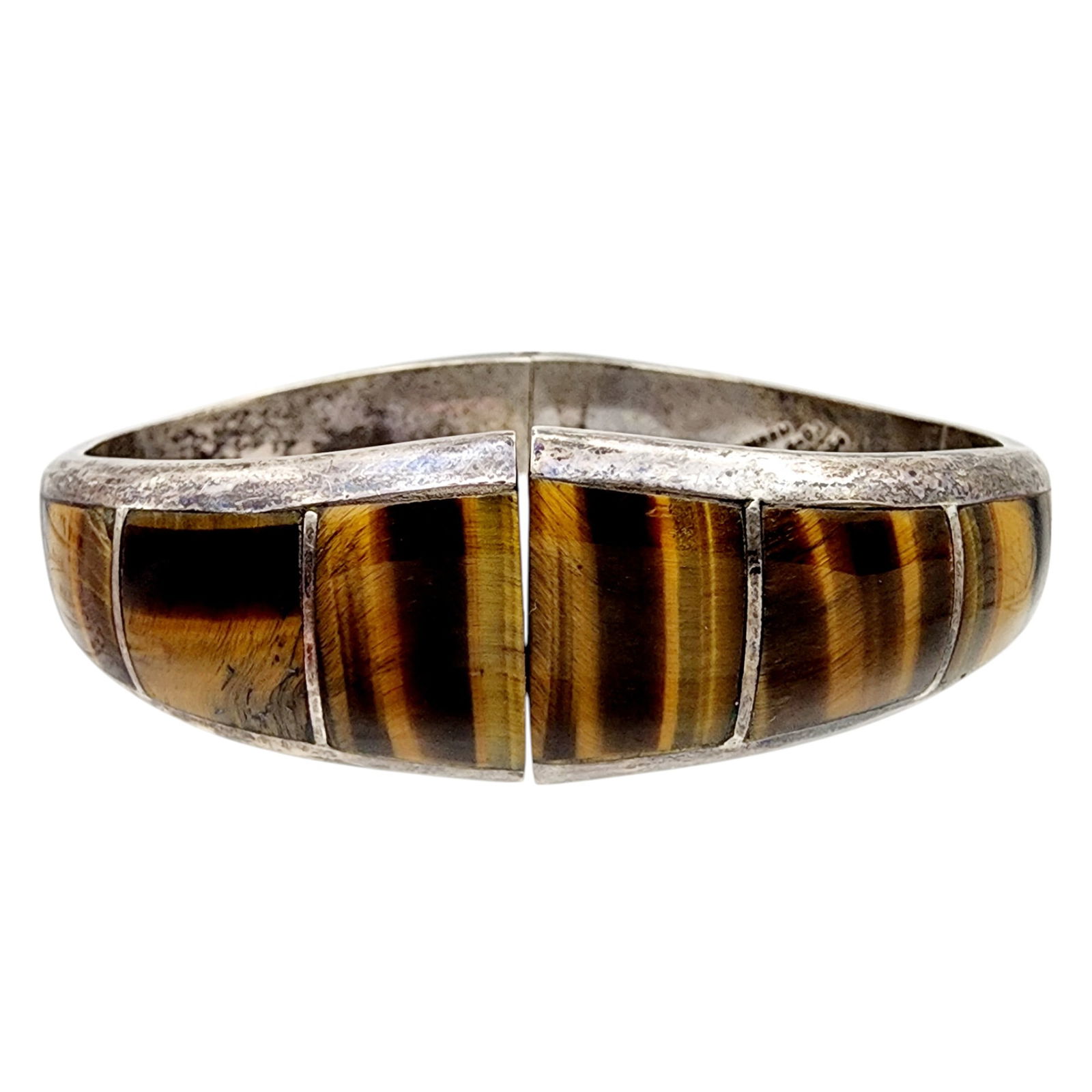 Mexico TD-27 Sterling Tiger Eye Hinge Bracelet: Mexico TD-27 Sterling Tiger Eye Hinge Bracelet 54.2g