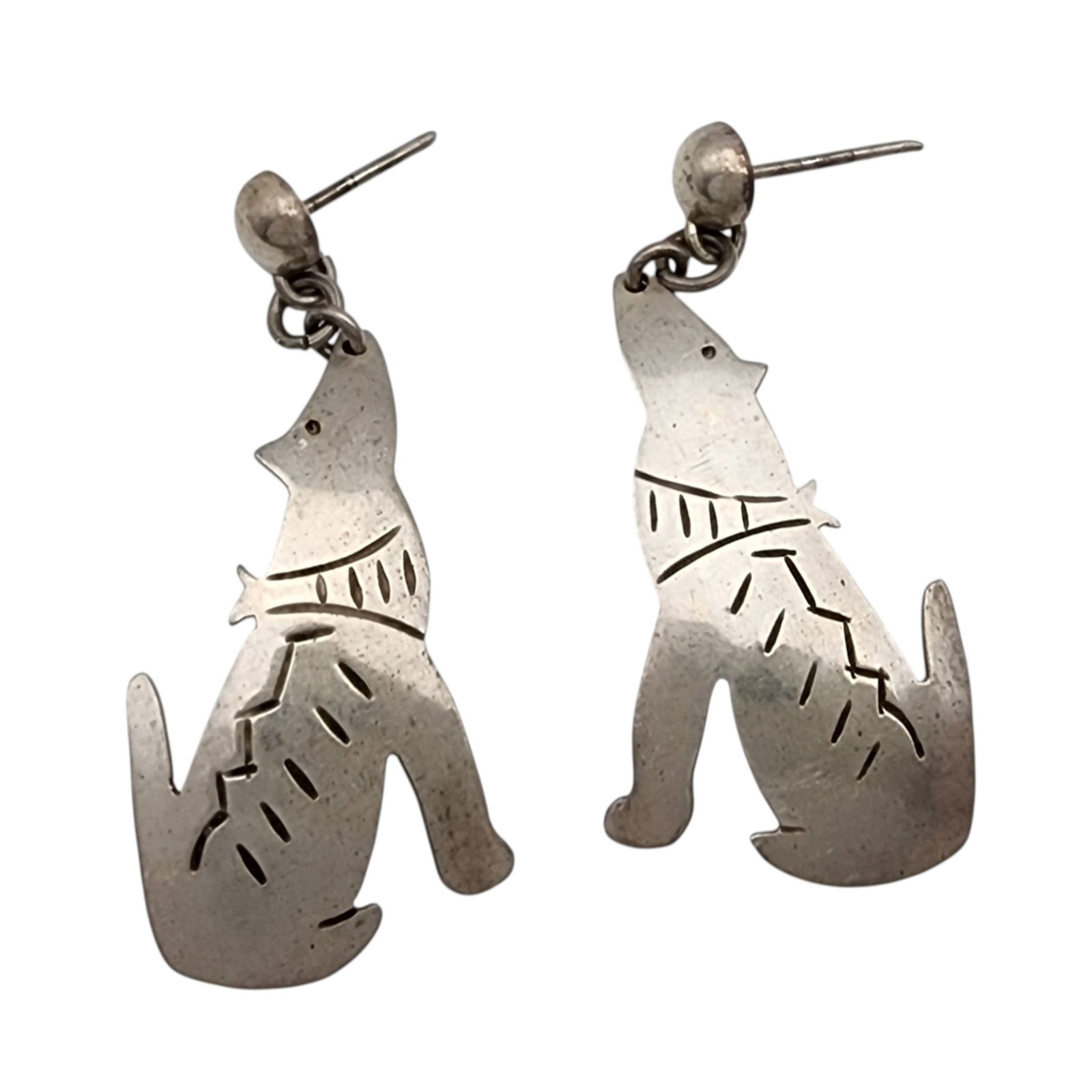 Mexico TT-02 Sterling Wolf Earrings: Mexico TT-02 Sterling Wolf Earrings 6g