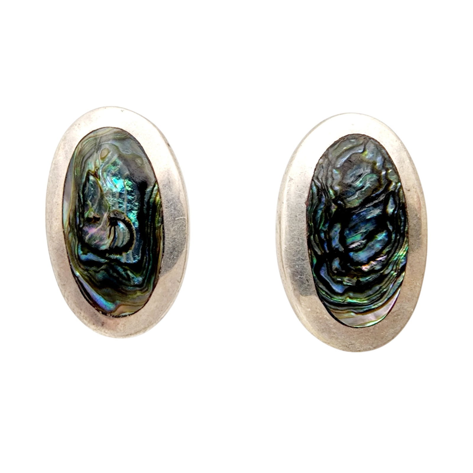Mexico Sterling Abalone Earrings: Mexico Sterling Abalone Earrings 6.3g