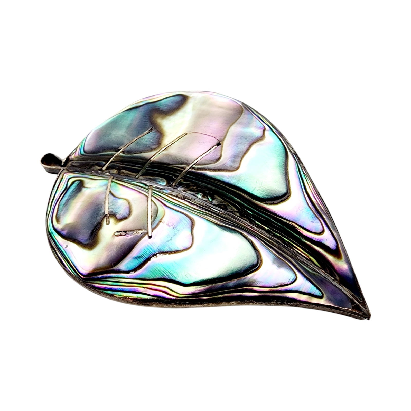 Signed CBL Mexico Sterling Abalone Leaf Brooch: Signed CBL Mexico Sterling Abalone Leaf Brooch 8.3g