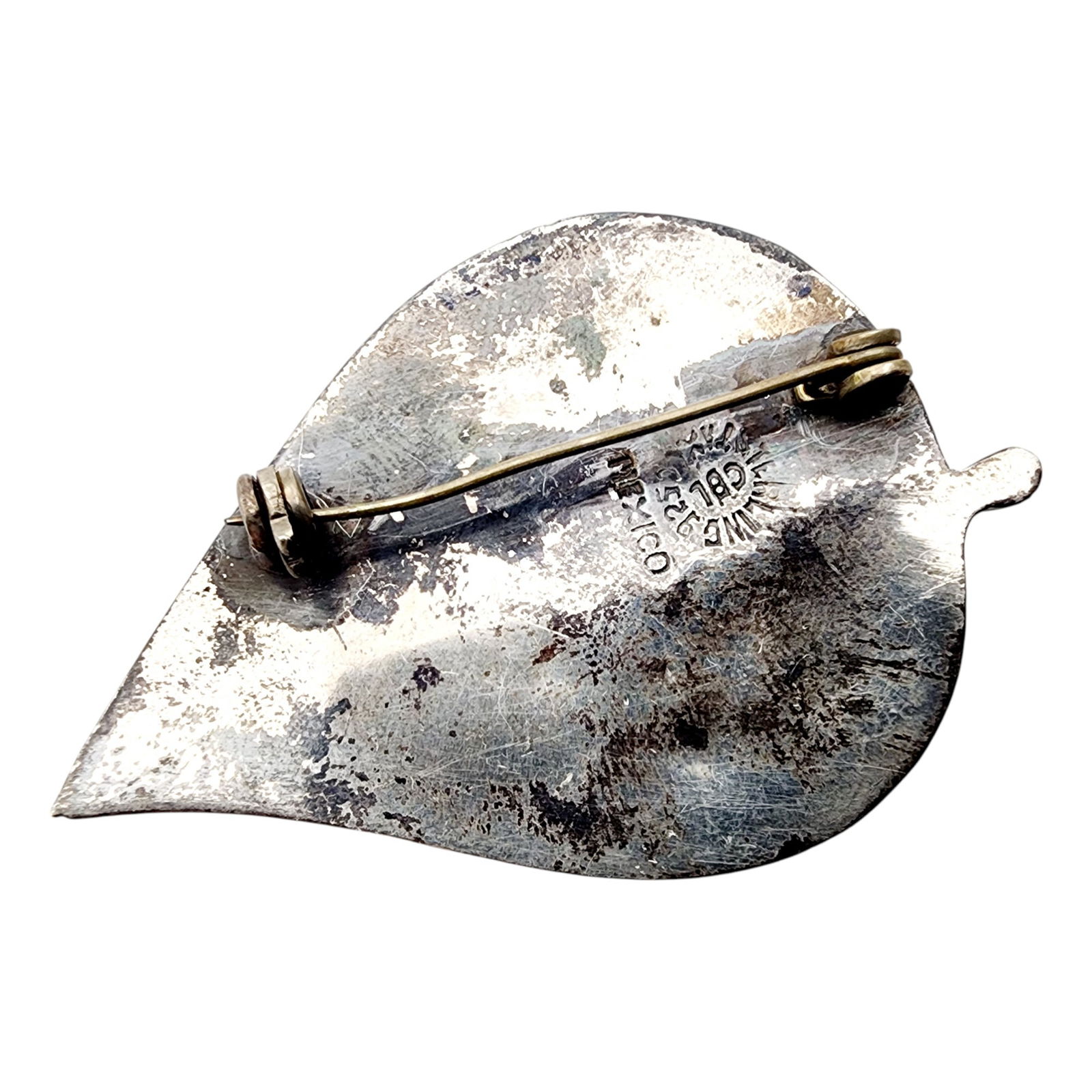 Signed CBL Mexico Sterling Abalone Leaf Brooch - 2