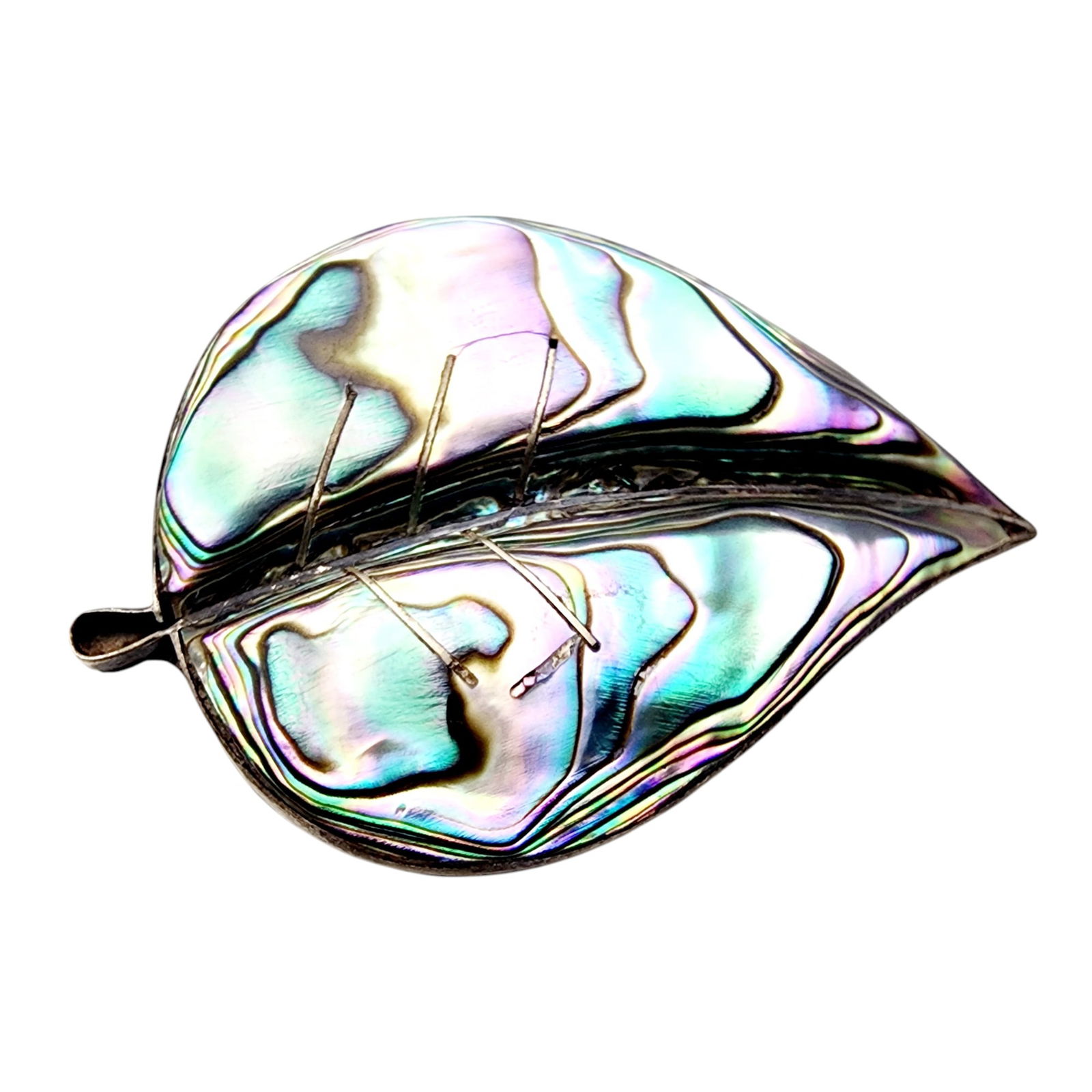 Signed CBL Mexico Sterling Abalone Leaf Brooch - 3