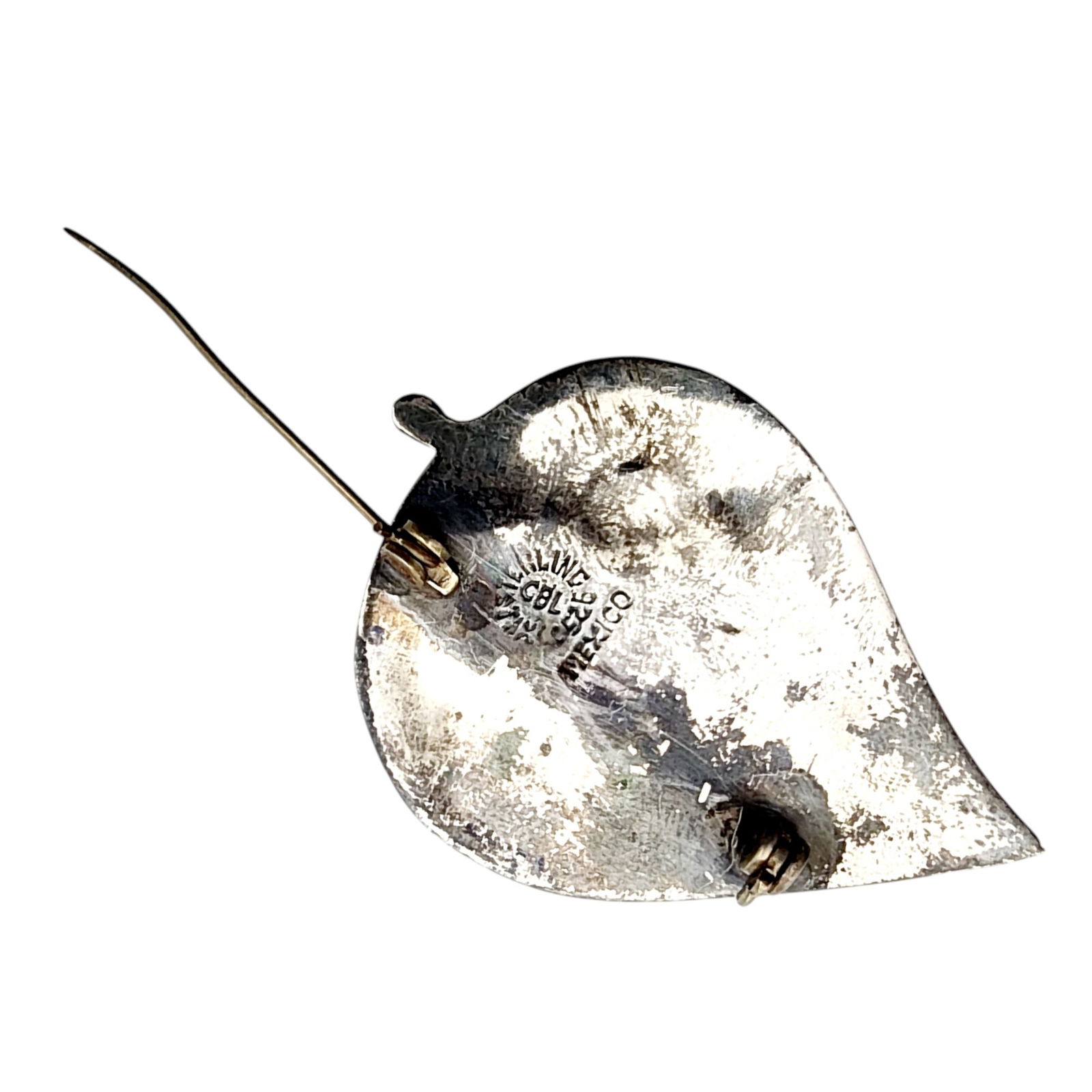 Signed CBL Mexico Sterling Abalone Leaf Brooch - 4