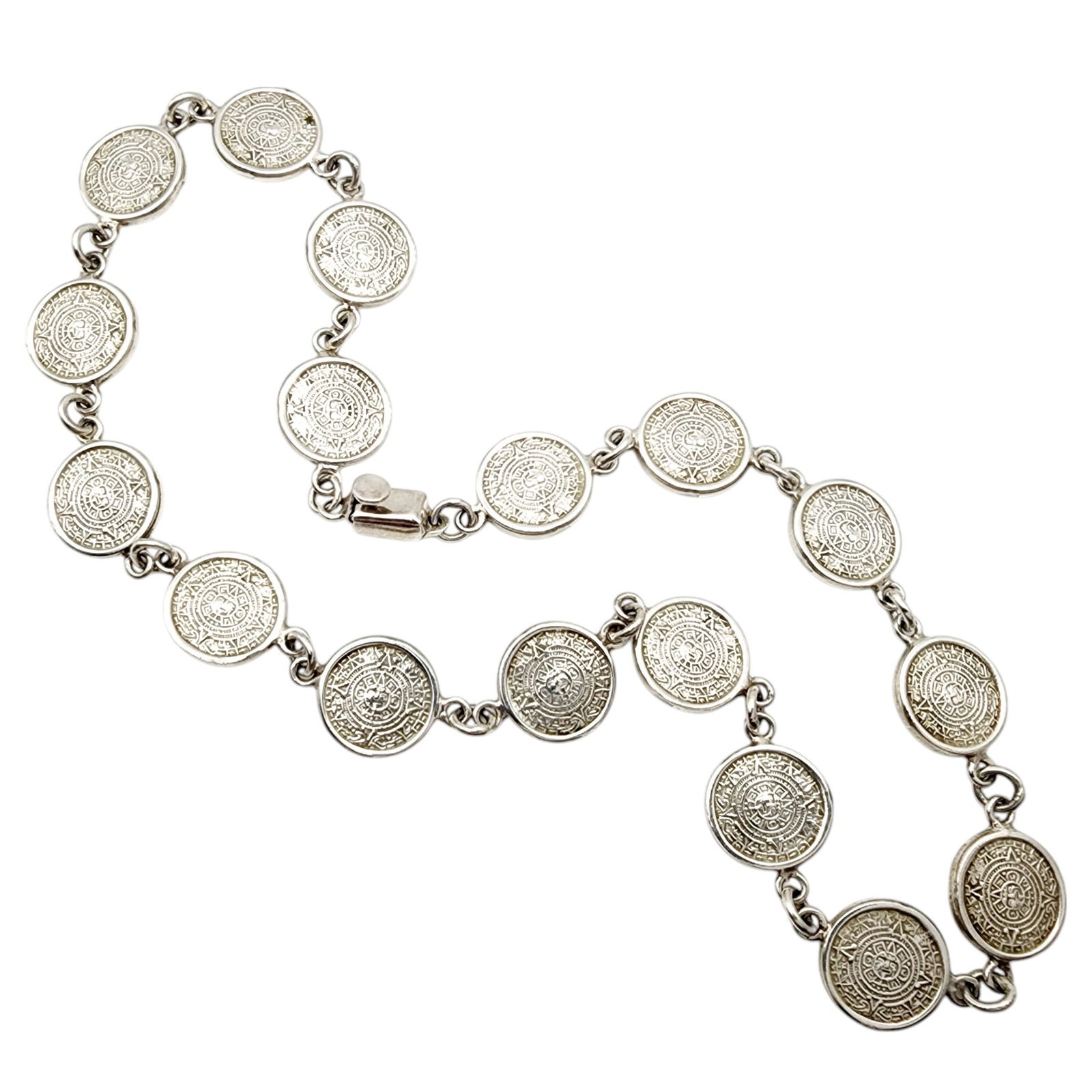Mexico TP-87 Sterling Aztec Calendar Necklace: Mexico TP-87 Sterling Aztec Calendar Necklace 43.4g