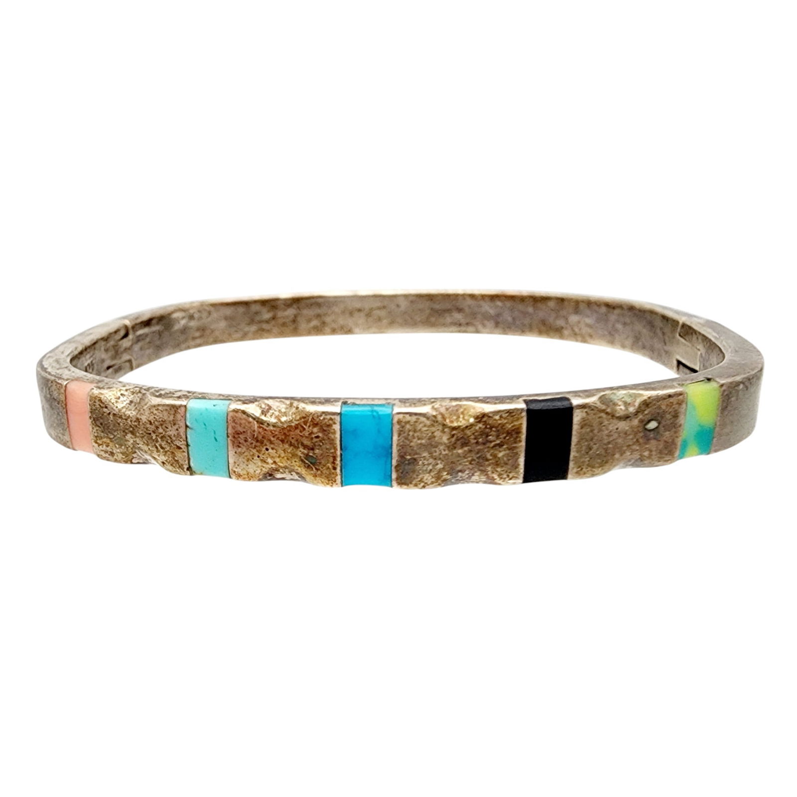 Mexico TLM-10 Sterling Multi Stone Bangle Bracelet: Mexico TLM-10 Sterling Multi Stone Bangle Bracelet 20g