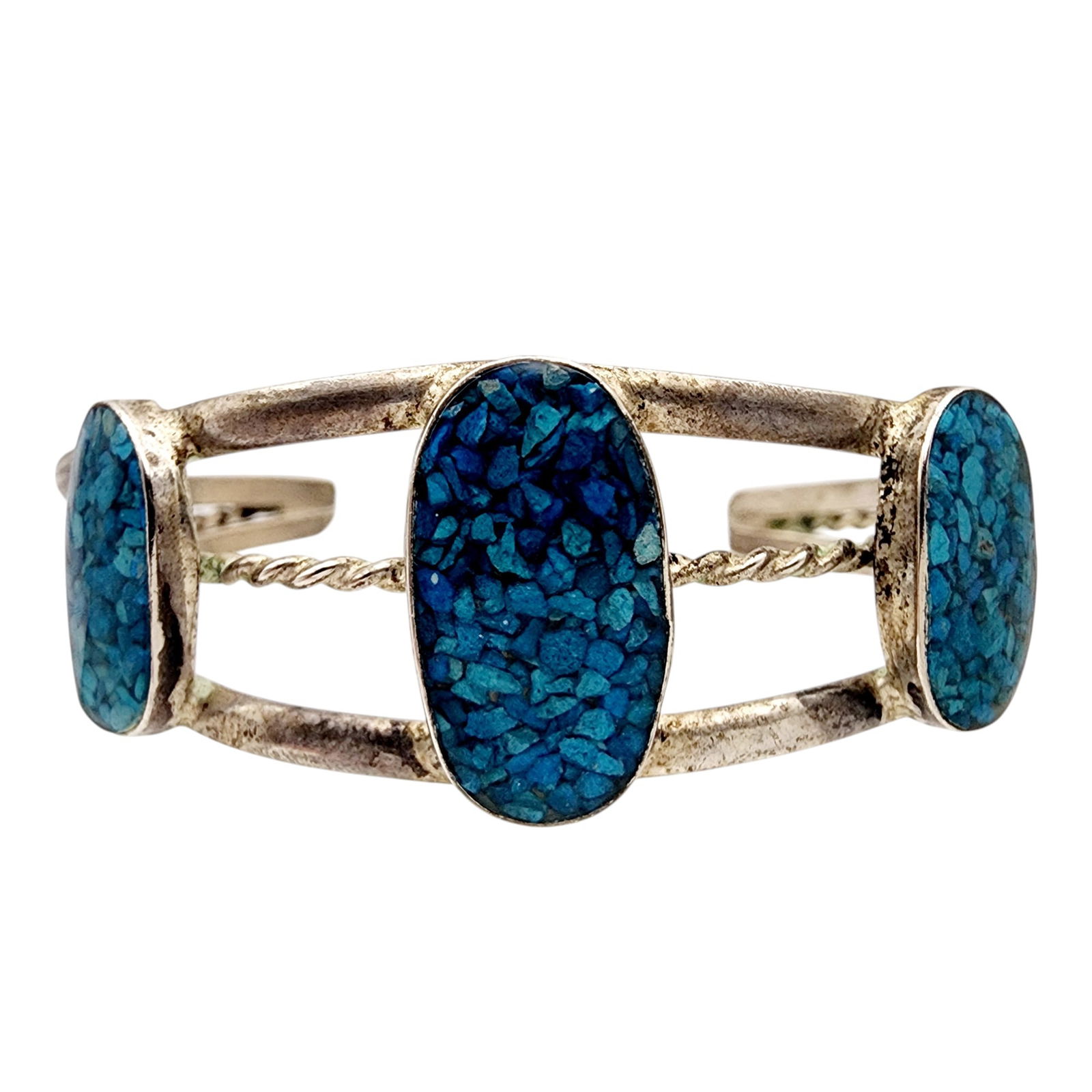 Mexico Sterling Crushed Turquoise Resin Cuff Bracelet: Mexico Sterling Crushed Turquoise Resin Cuff Bracelet 12.4g