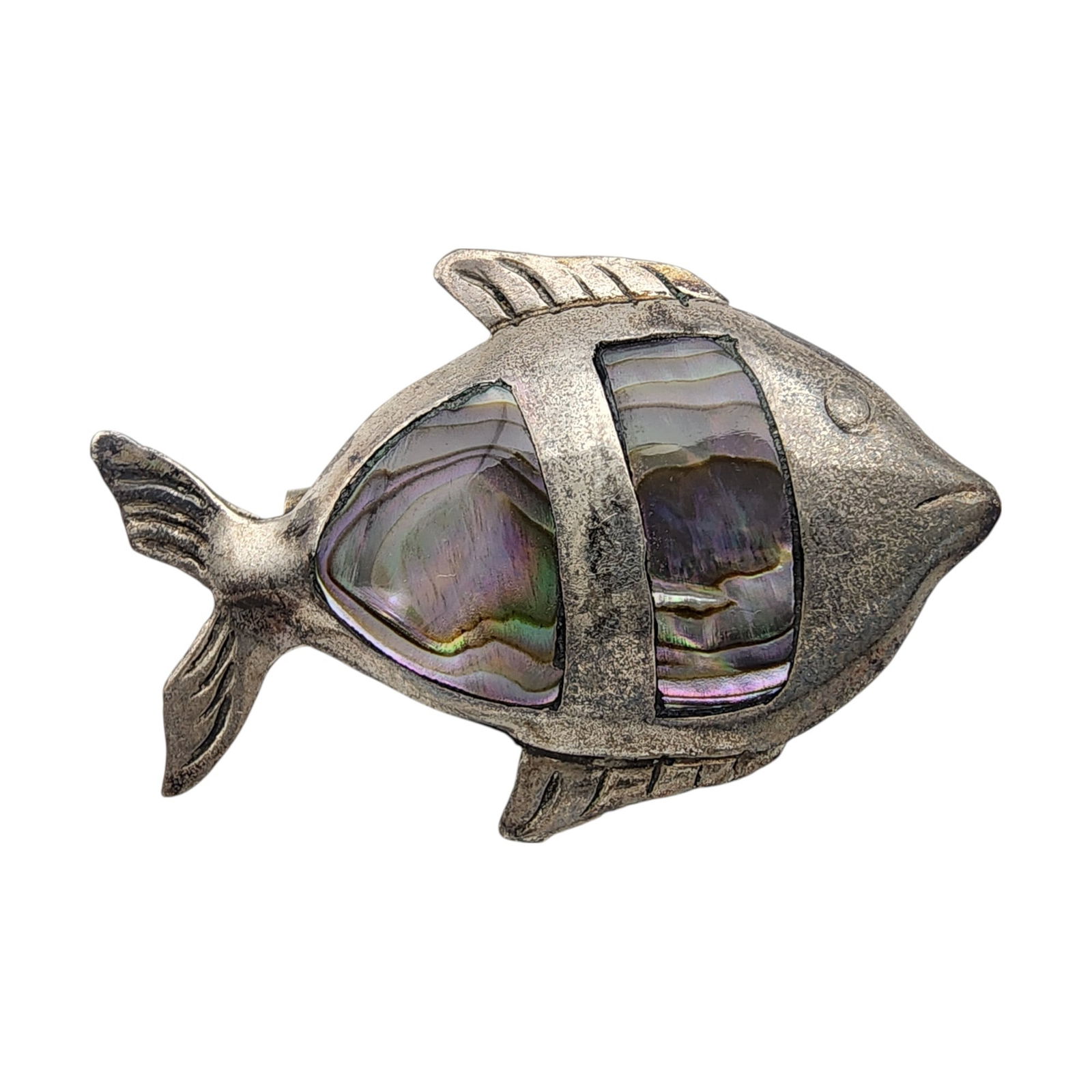 Signed Taxco Sterling Abalone Fish Brooch: Signed Taxco TM-21 Sterling Abalone Fish Brooch 2.8g