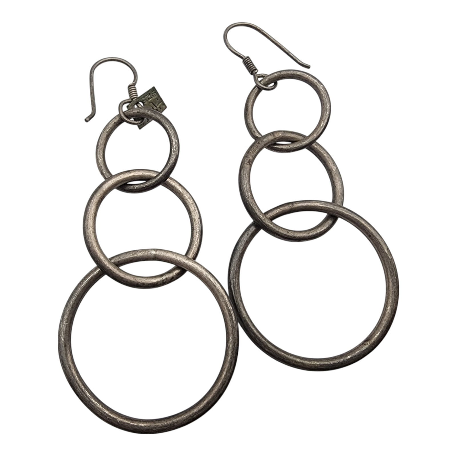 Taxco Mexico Sterling Circle Dangle Earrings: Taxco TV-?? Mexico Sterling Circle Dangle Earrings 17.5g