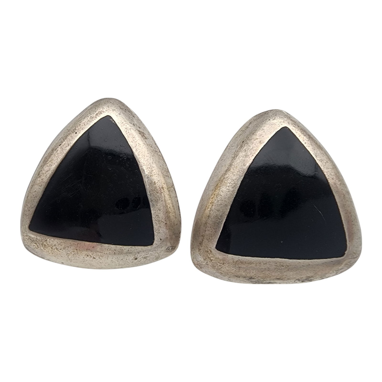 Mexico Sterling Onyx Earrings: Mexico Sterling Onyx (or black enamel?) Earrings 12.6g