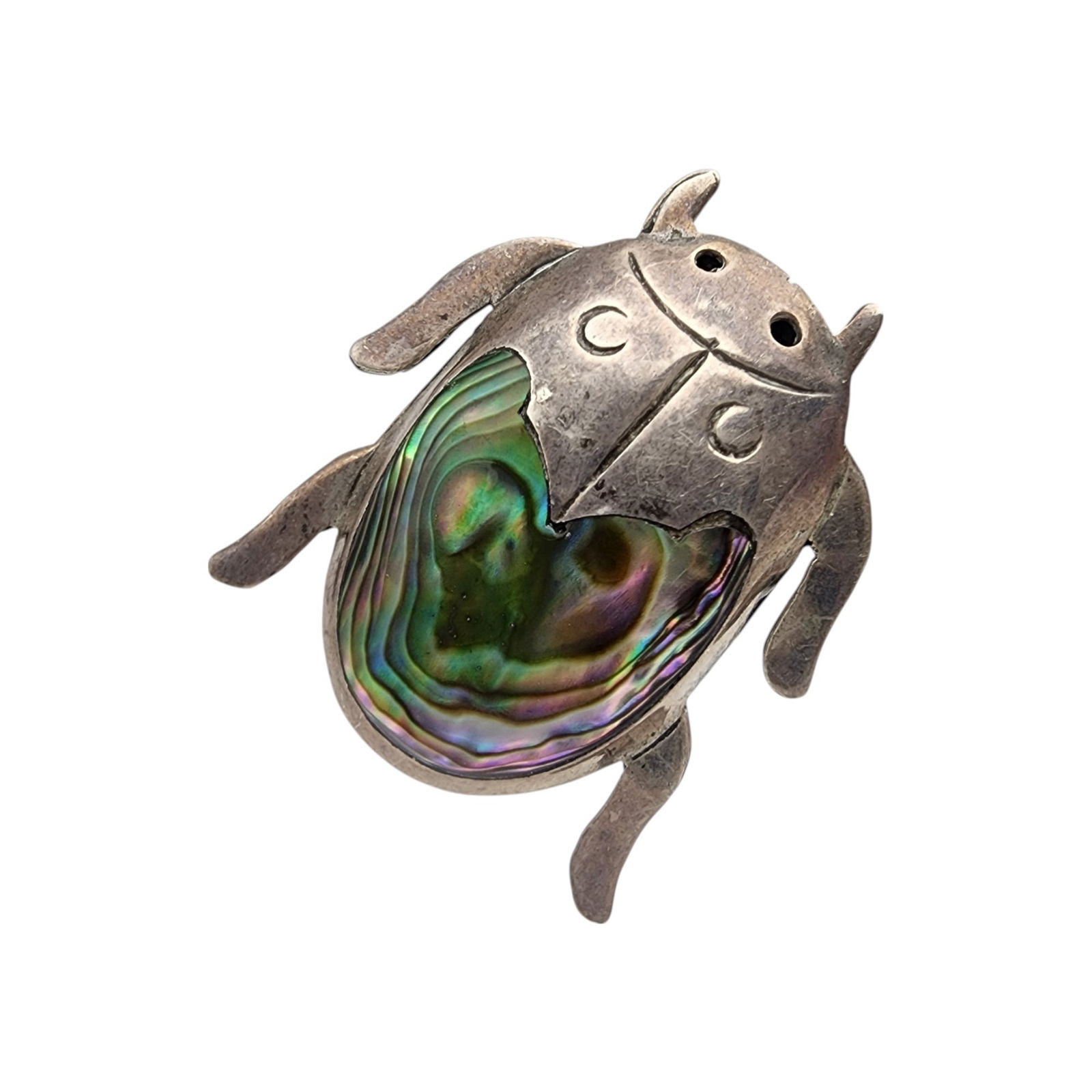 Signed Taxco Sterling Abalone Inlay Beetle Bug Brooch: Signed ARK TB-21 Taxco Sterling Abalone Inlay Beetle Bug Brooch 3.1g
