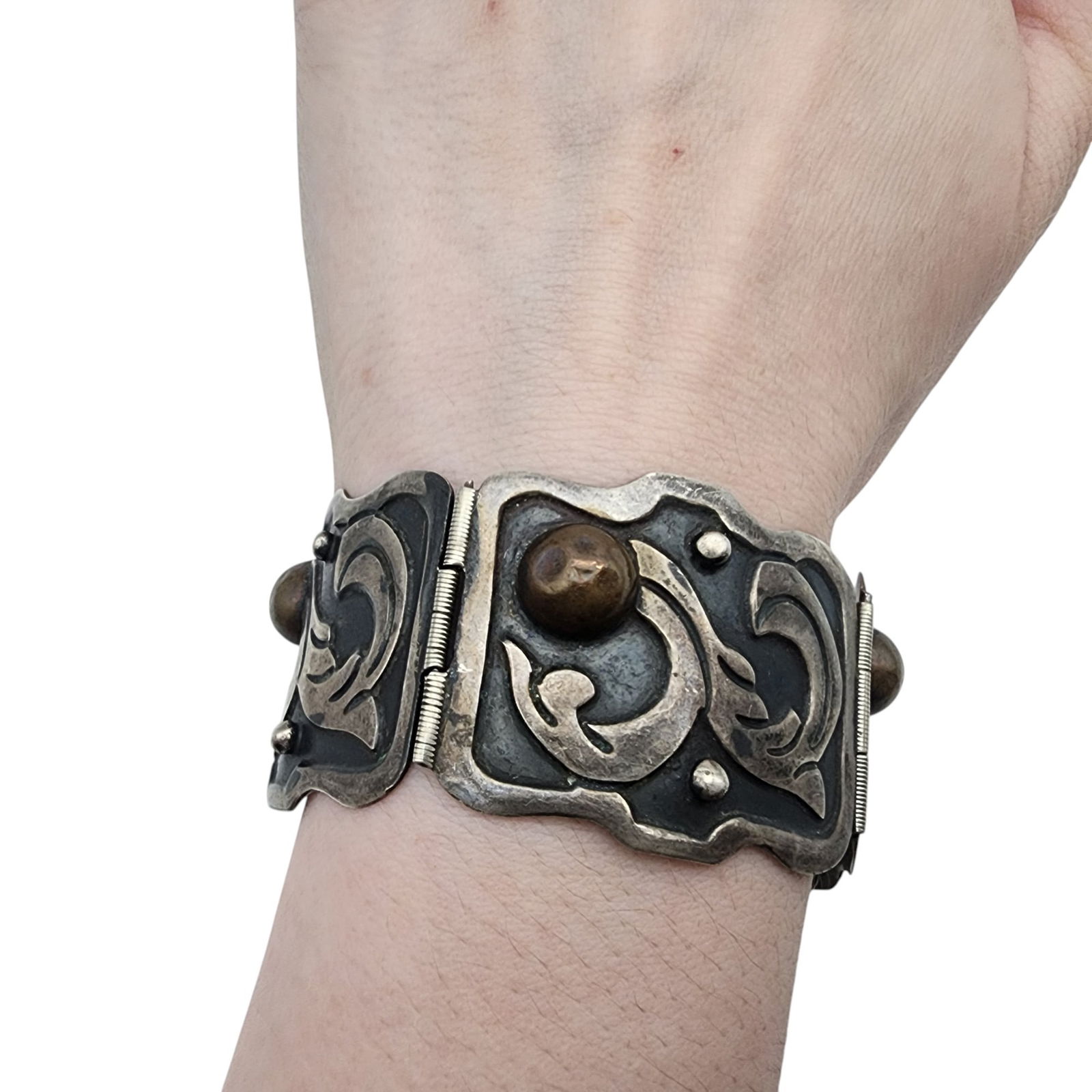 Signed FD Mexico Sterling Panel Bracelet - 2