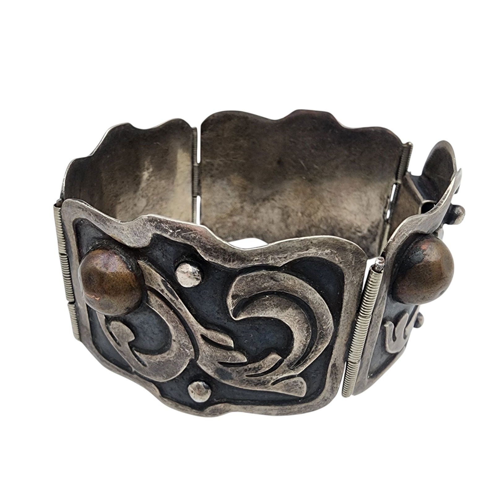 Signed FD Mexico Sterling Panel Bracelet - 5