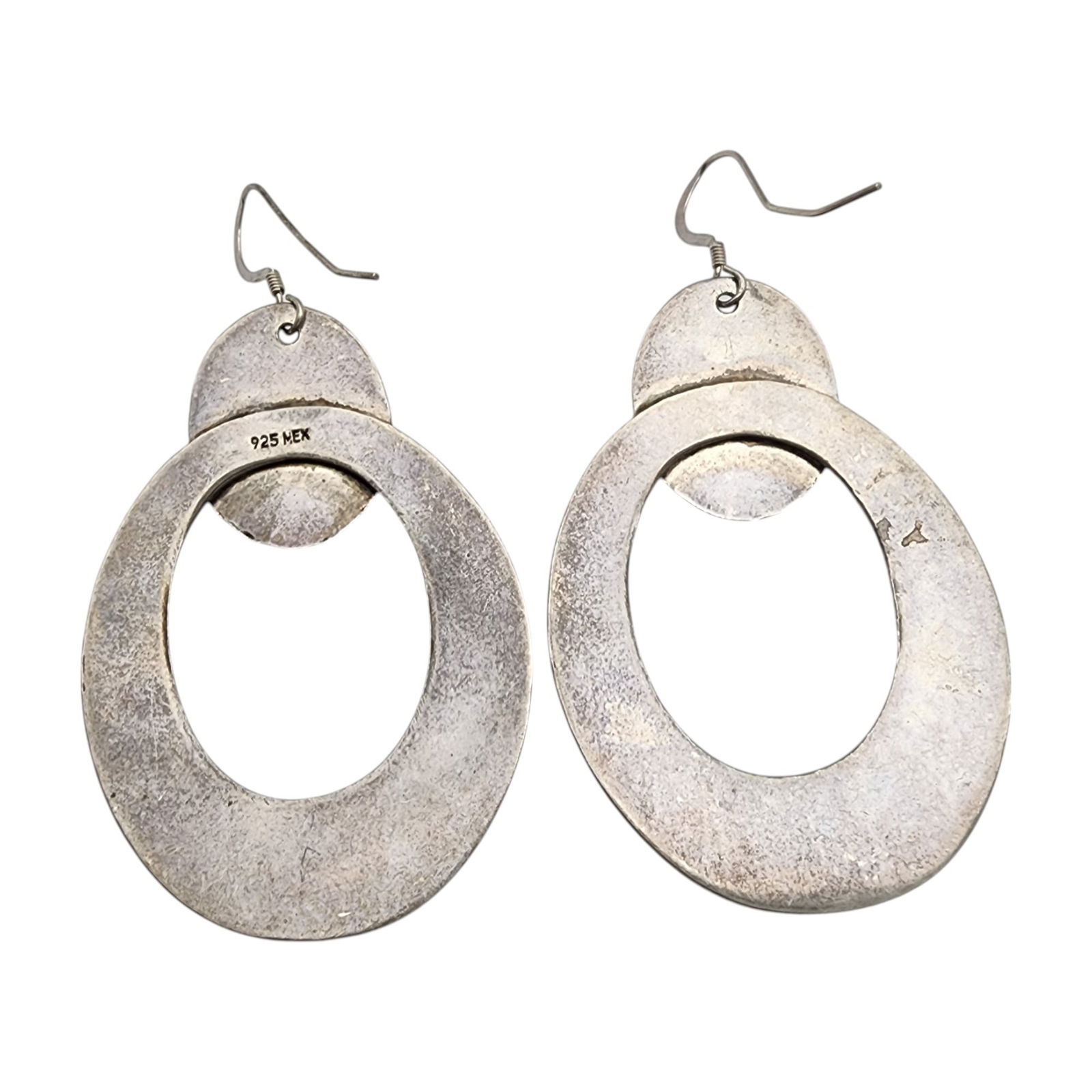 Mexico Sterling Hammered Dangle Earrings - 2