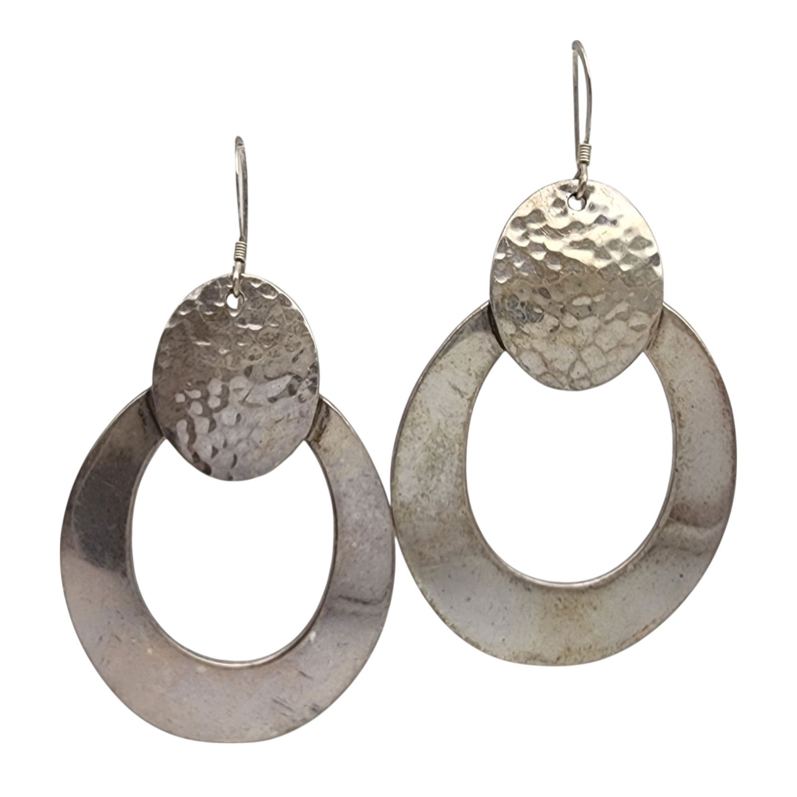 Mexico Sterling Hammered Dangle Earrings - 3