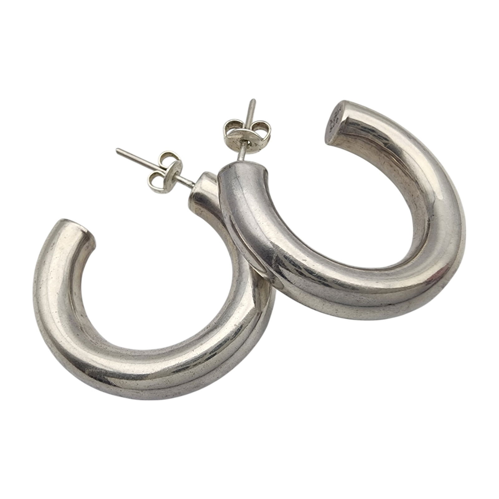 Mexico Sterling Hollow Form Hoop Earrings: Mexico Sterling Hollow Form Hoop Earrings 7g