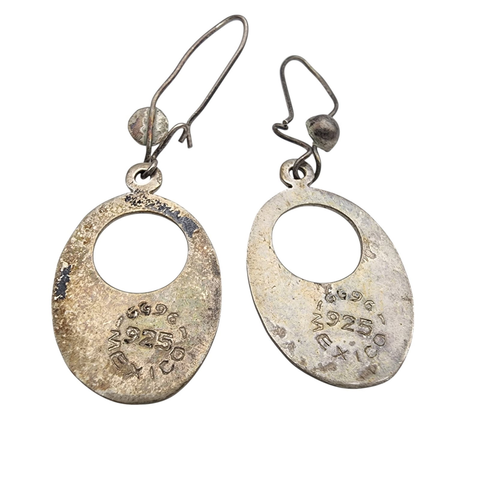 Signed Mexico Sterling Etched Earrings - 2