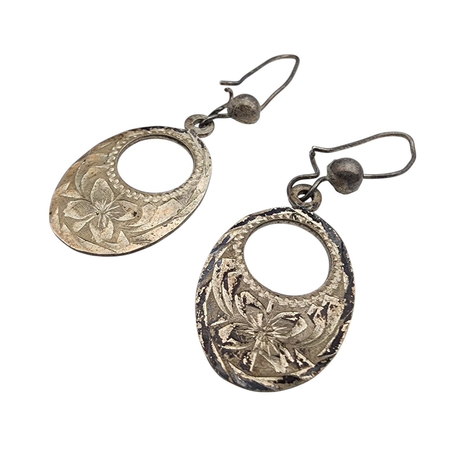 Signed Mexico Sterling Etched Earrings - 3