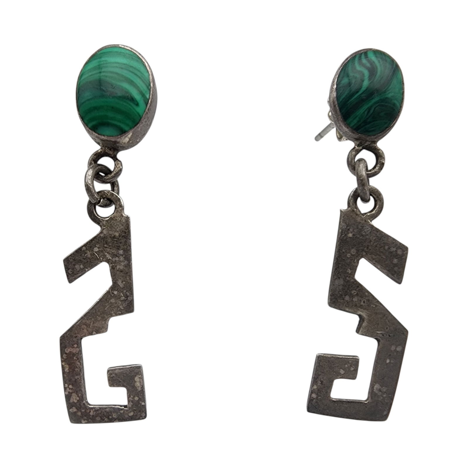 Vintage Mexico Sterling Malachite Zig Zag Earrings (1 of 3)
