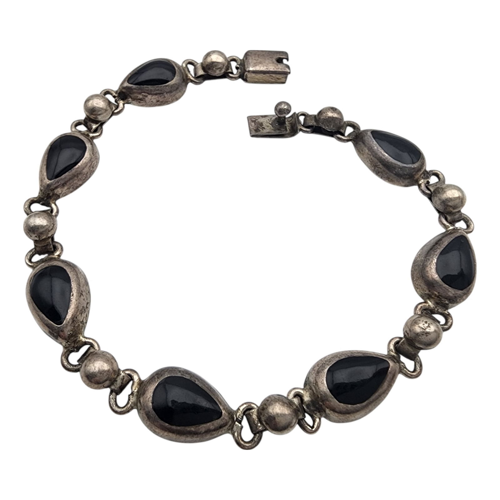 Mexico Sterling Onyx Link Bracelet (1 of 4)