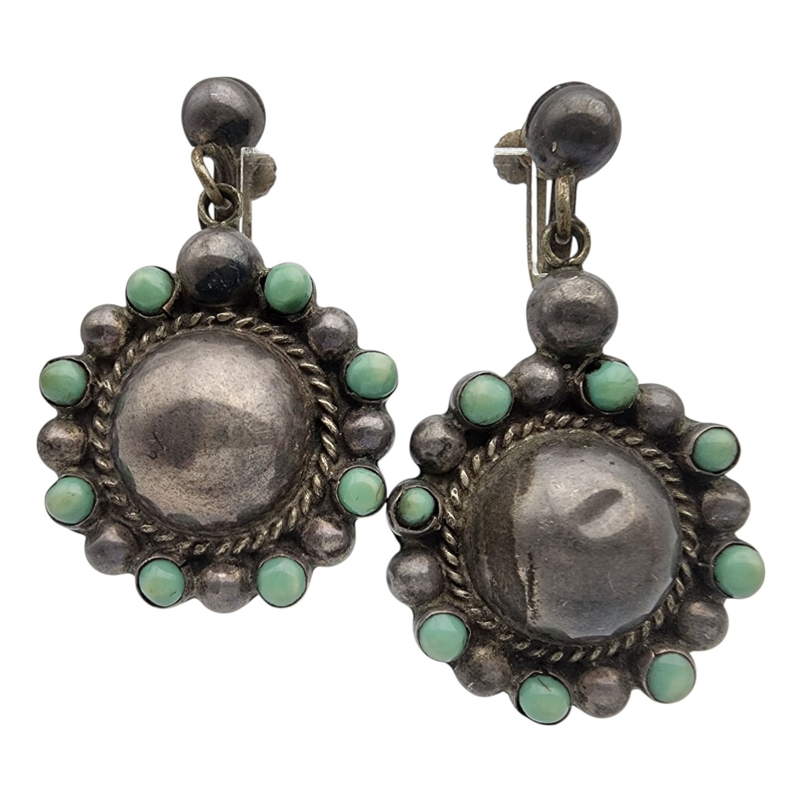 Signed VCC Mexico Sterling Turquoise Dome Earrings: Signed VCC Mexico Sterling Turquoise? Dome Earrings 8.9g, as is - dimples in dome of earring