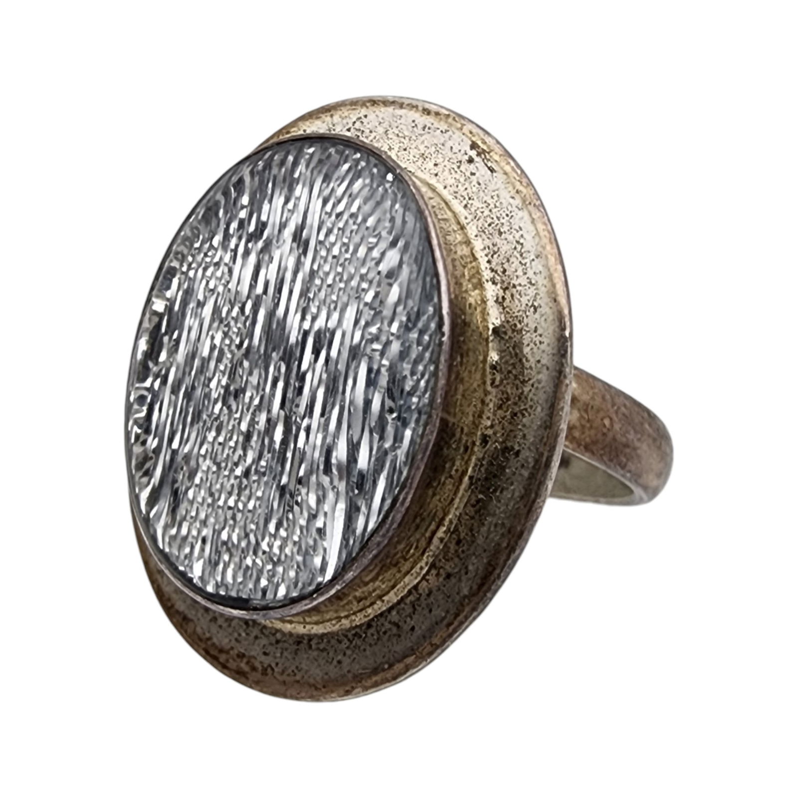 Mexico Sterling Art Glass Adjustable Ring: Mexico Sterling Art Glass Adjustable Ring, 9g