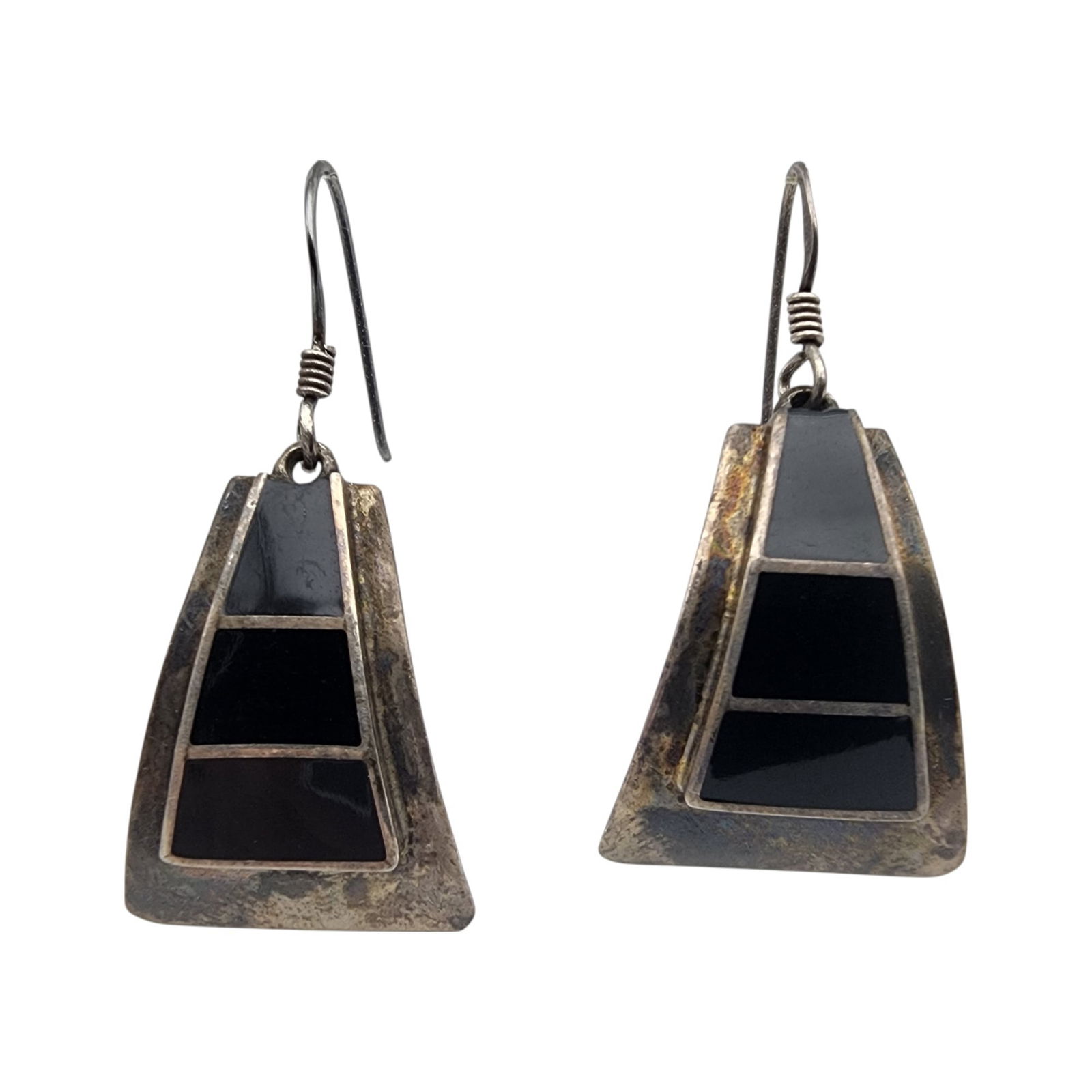 Taxco Mexico Sterling Onyx Dangle Earrings: TN-47 Taxco Mexico Sterling Onyx Dangle Earrings 5g