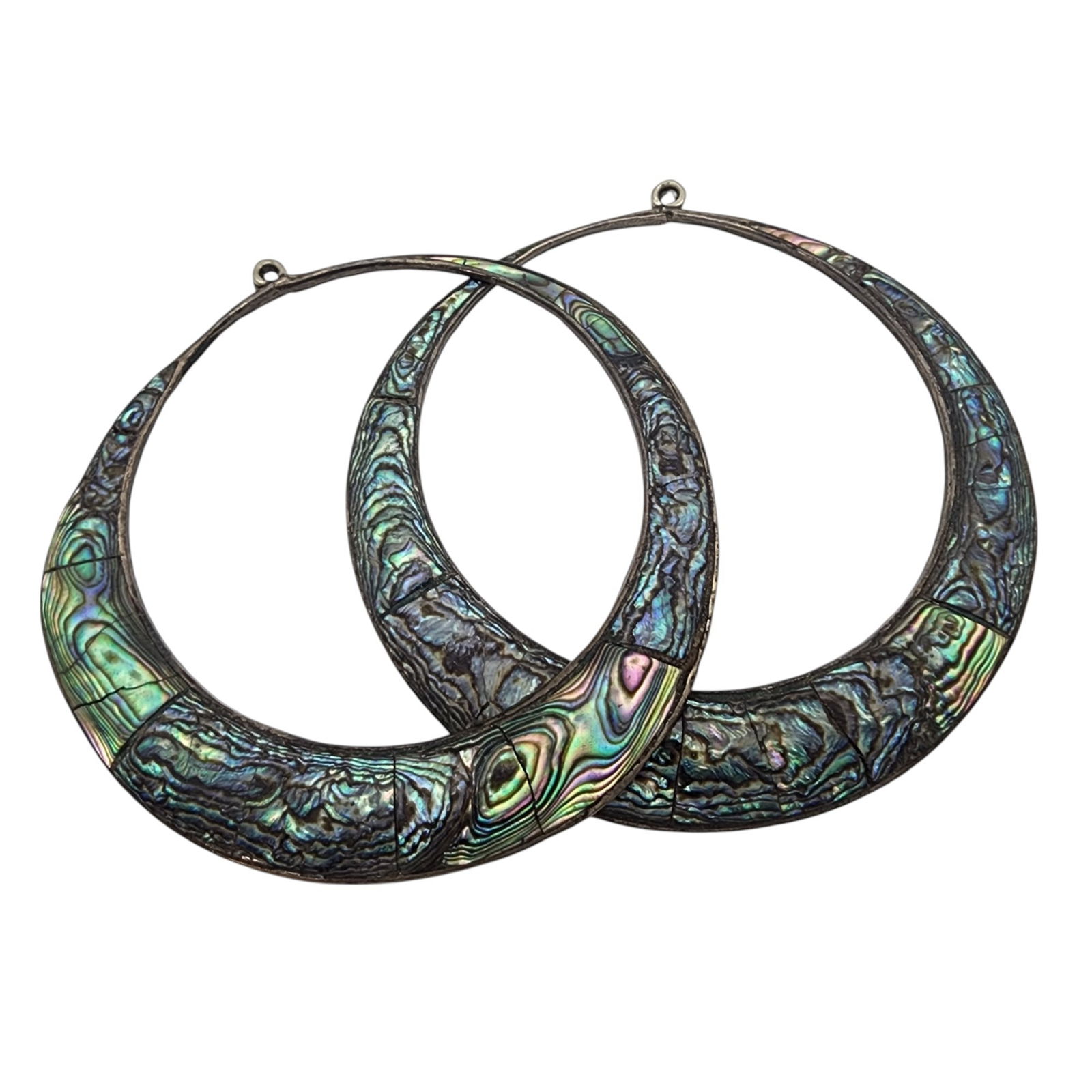 Vintage Mexico Sterling Abalone Hoop Earring Pieces: Large! Vintage Mexico Sterling Abalone Hoop Earring Pieces, 12.1g, as is - breaks in abalone, no hooks