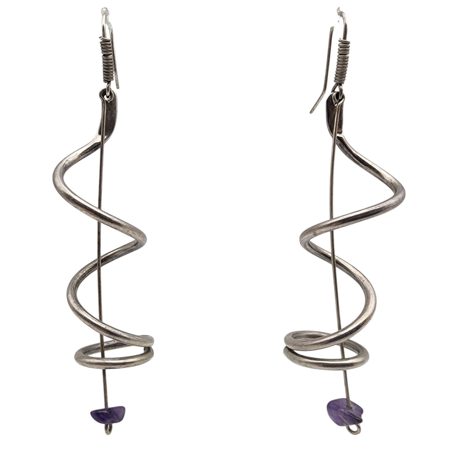Mexico Sterling Amethyst Spiral Helix Earrings: Amazing Mexico Sterling Amethyst Spiral Helix Earrings 16g