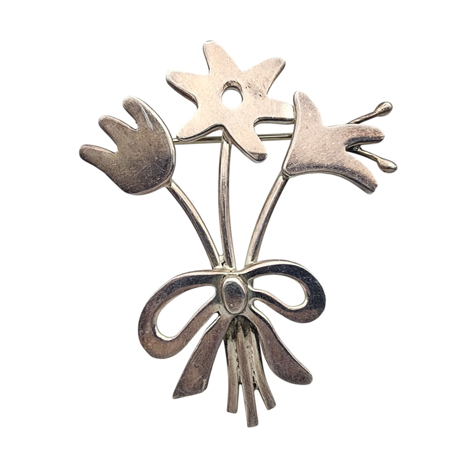 Anne & Jane Harvey Mexico Sterling Flower Bouquet Brooch: Anne & Jane Harvey Mexico Sterling Flower Bouquet Brooch