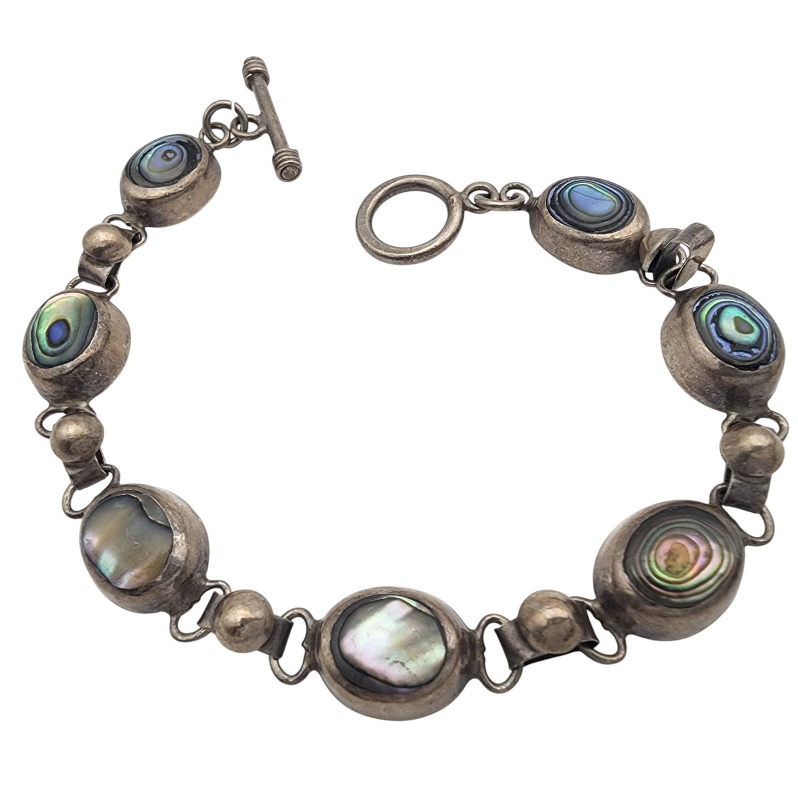 Mexico Sterling Abalone Link Bracelet: Mexico Sterling Abalone Link Bracelet - 25.1g