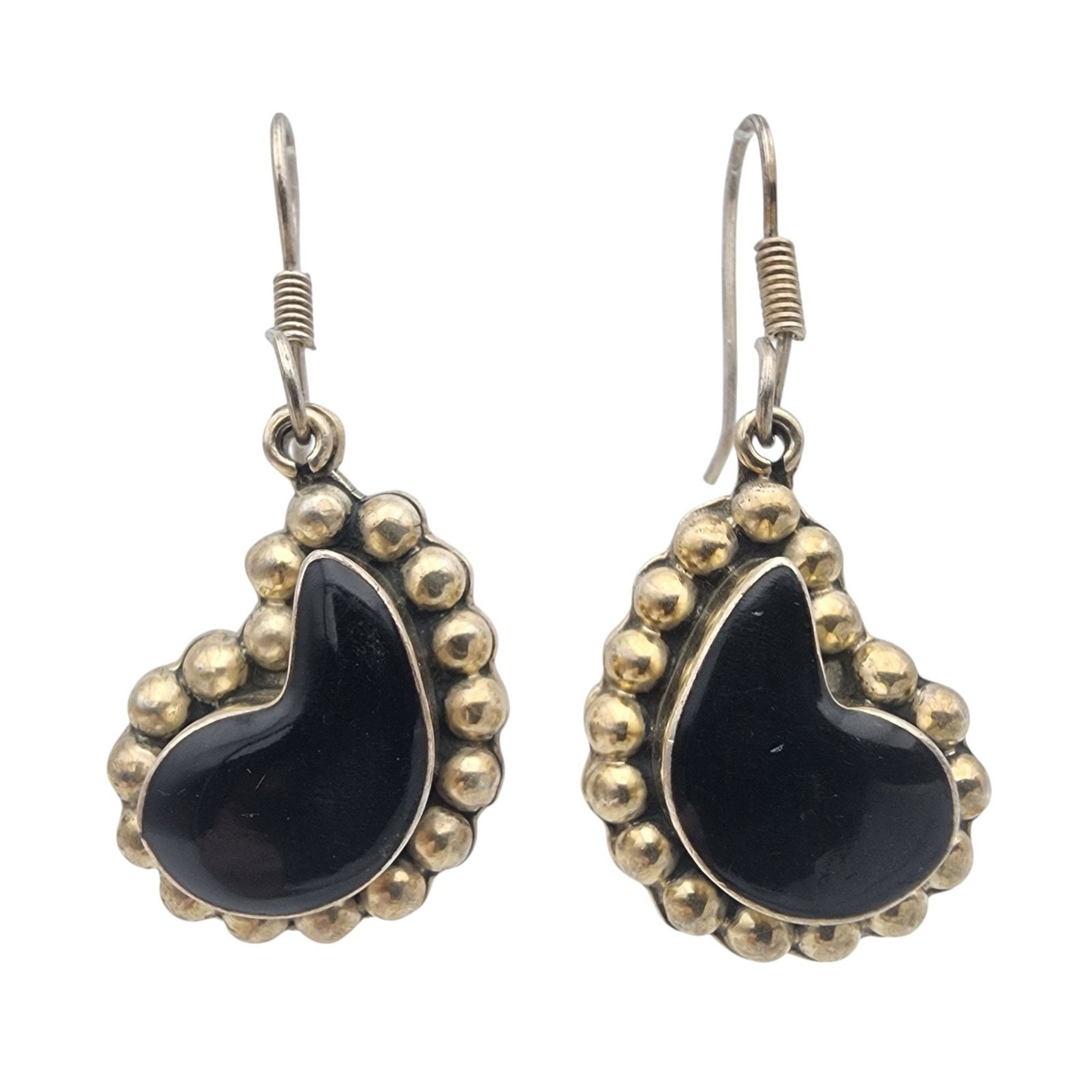 Mexico Sterling Onyx Dangle Earrings: Mexico Sterling Onyx Dangle Earrings - 13.6g