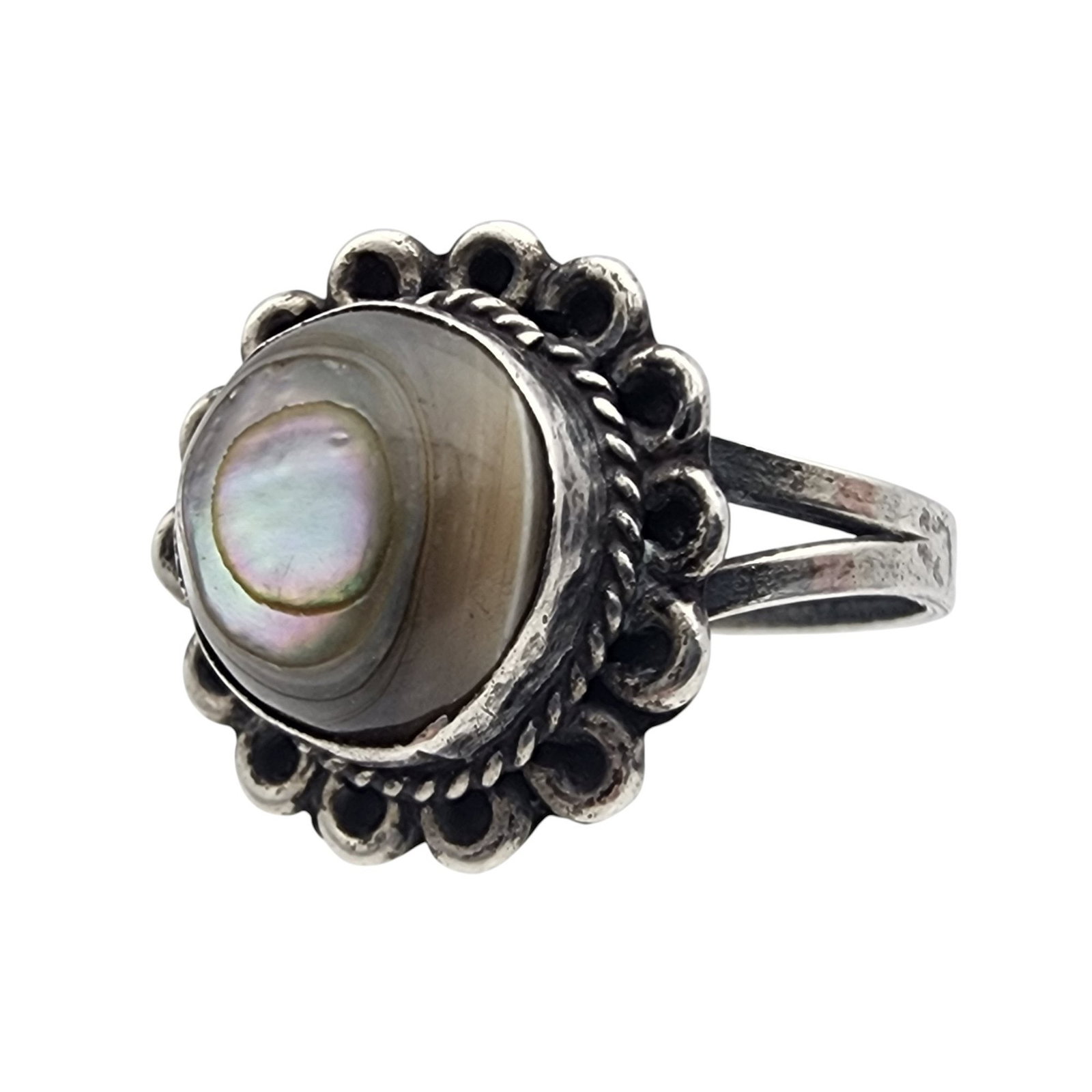 Signed Mexico Sterling Abalone Ring Sz 7: Signed Mexico Sterling Abalone Ring Sz 7 - 3g