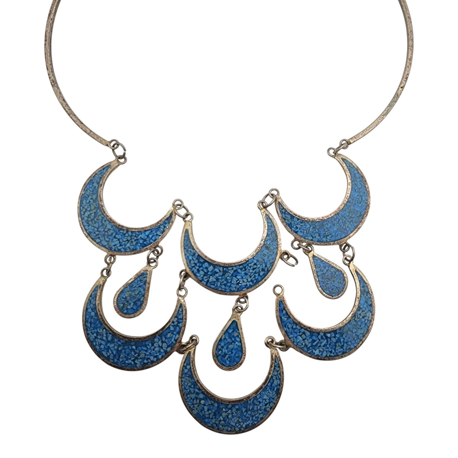 Mexico Alpaca Silver Crushed Inlay Cascade Necklace: Mexico Alpaca Silver Crushed Inlay Cascade Necklace - 33g