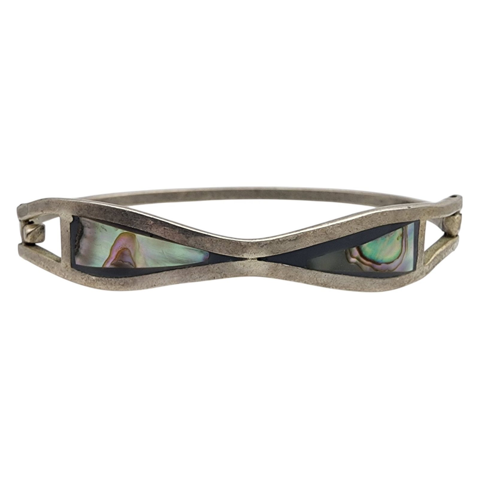 Alpaca Silver Abalone Inlay Bangle Bracelet: Alpaca Silver Abalone Inlay Bangle Bracelet - 13.5g