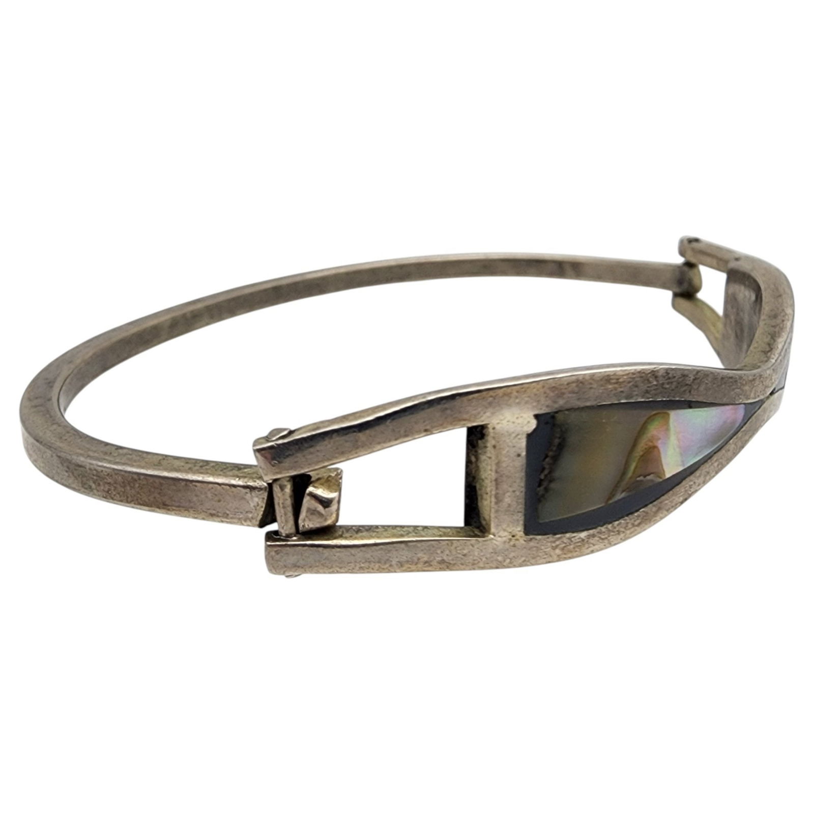 Alpaca Silver Abalone Inlay Bangle Bracelet - 2