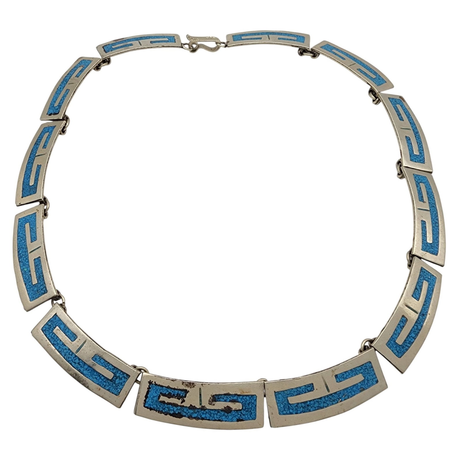 Mexico Alpaca Silver Crushed Inlay Necklace: Mexico Alpaca Silver Crushed Turquoise Inlay Necklace - 31.2g