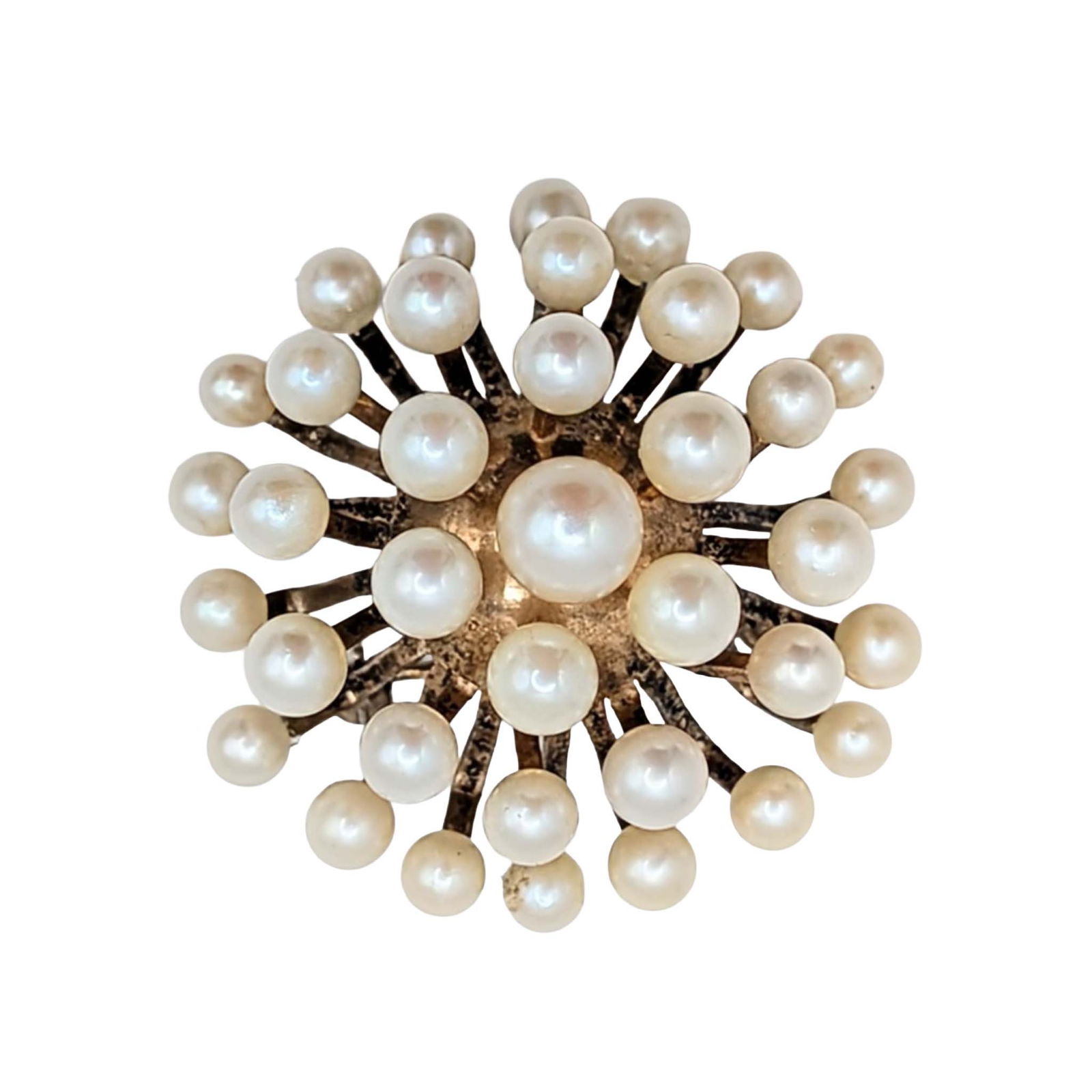 Vintage Gold Over Sterling Faux Pearl Cluster Brooch/Pendant: Vintage Gold Over Sterling, Faux Pearl Cluster Brooch/Pendant. Signed Silver. 16.5g