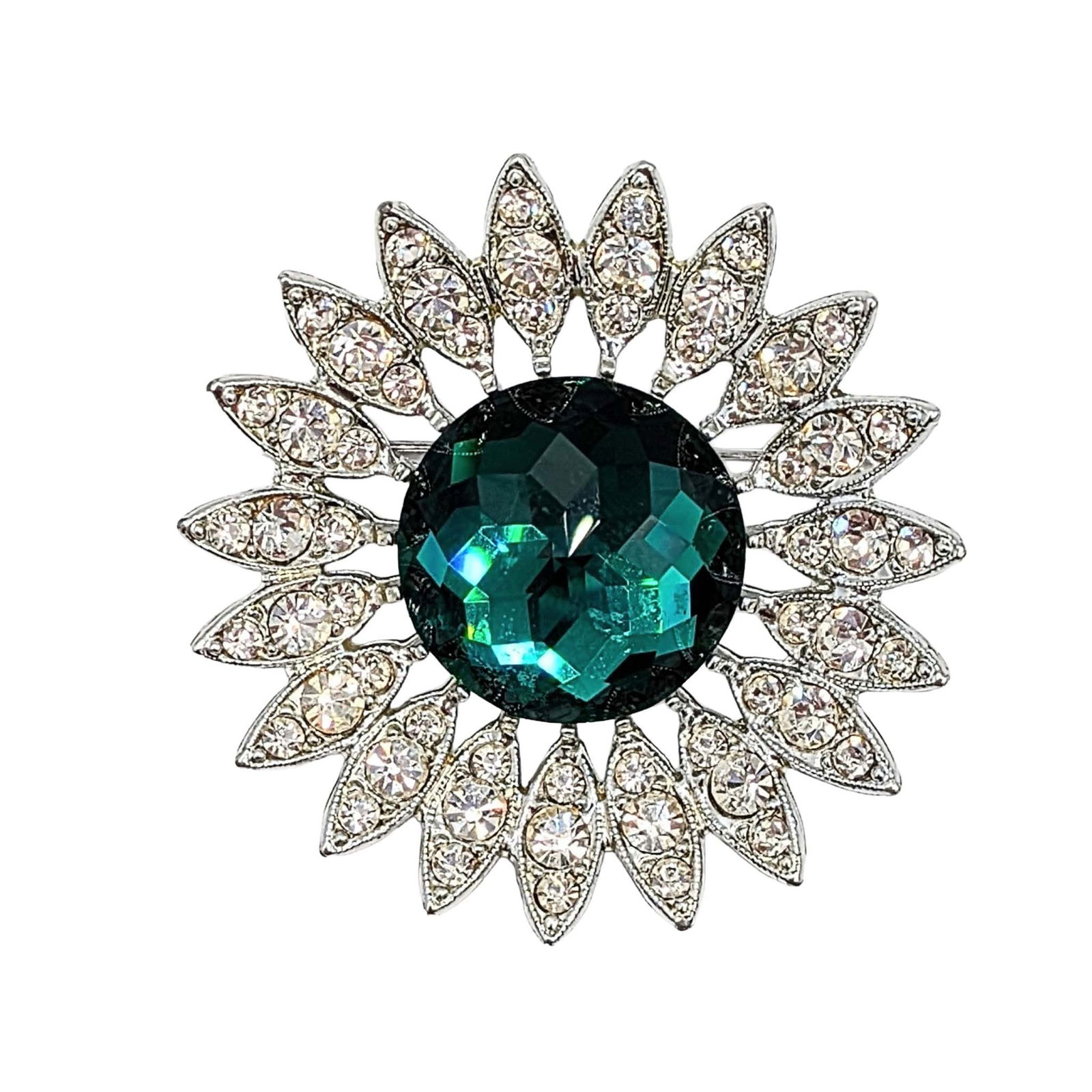 Sarah Coventry Silver Tone Metal Rhinestone Halo Brooch: Sarah Coventry Silver Tone Metal, Rhinestone Halo Burst Costume Brooch. Signed Sarah Cov. 29.4g