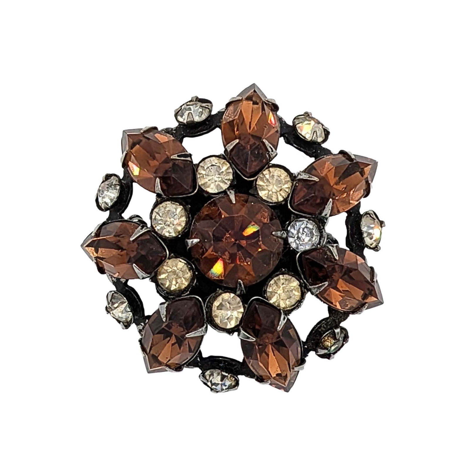 Oxidized Silver Tone Metal Rhinestone Cluster Brooch: Vintage Oxidized Silver Tone Metal, Rhinestone Cluster Brooch. Unsigned. 14.3g