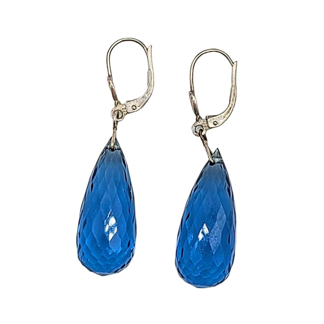 Vintage European Sterling Silver Cut Crystal Drop Earrings: Vintage European Sterling Silver, Blue Cut Crystal Drop Earrings. Signed 835. 8.3g