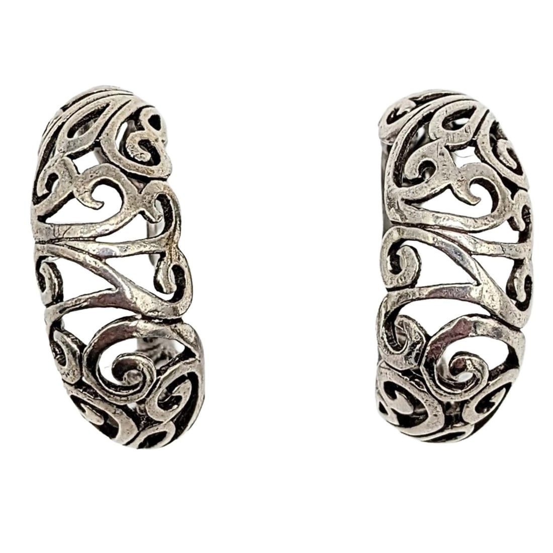 Sterling Silver Scroll Cut Hoop Earrings: Sterling Silver Scroll Cut Hoop Earrings. Signed 925. 9.7g