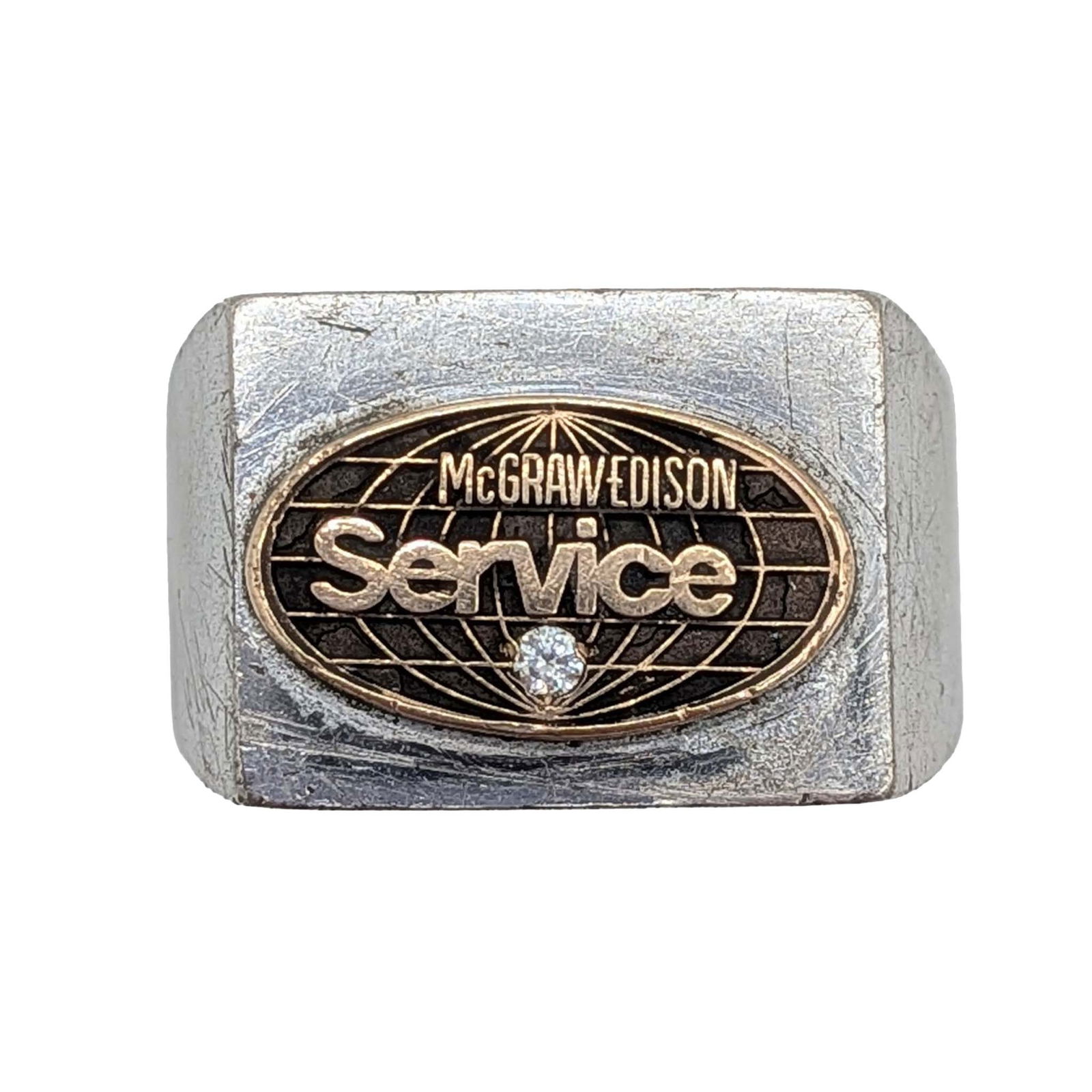 McGraw Edison Gold Over Sterling Silver Diamond Service Ring: McGraw Edison Gold Over Sterling Silver, Diamond Service Award Ring. Size 11. Signed Balfour. 15.6g