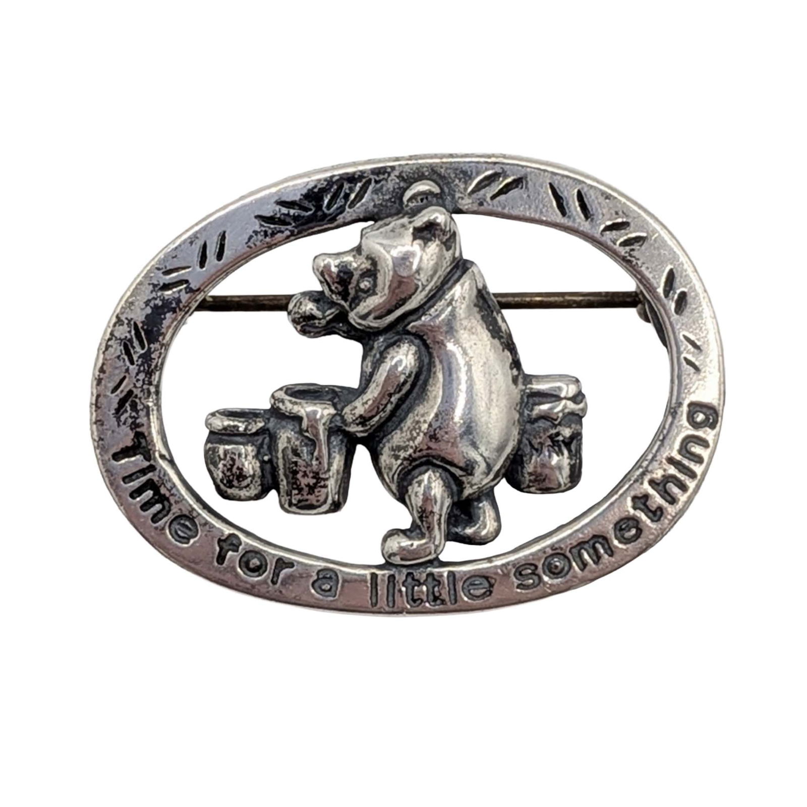 Disney Sterling Silver Winnie the Pooh Brooch: Disney-Van Dell Sterling Silver Winnie the Pooh 'Time for a Little Something' Brooch. Signed Disney V.D. S.S. 6.7g